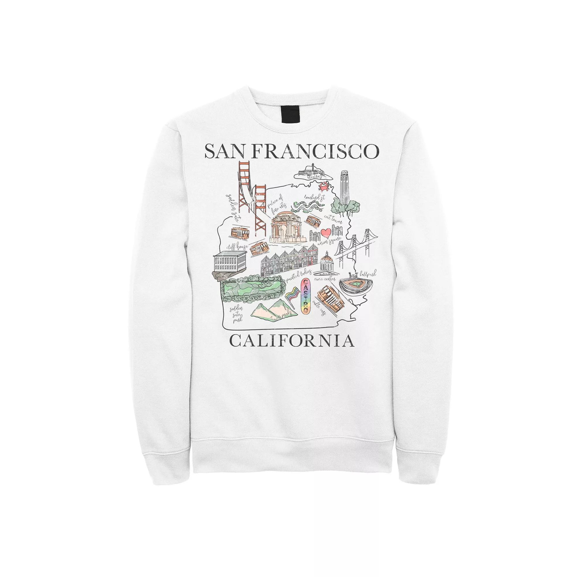 Men's Trendy San Francisco Cartoon Map & landmarks Sweatshirt, Size: Medium, White Product Image