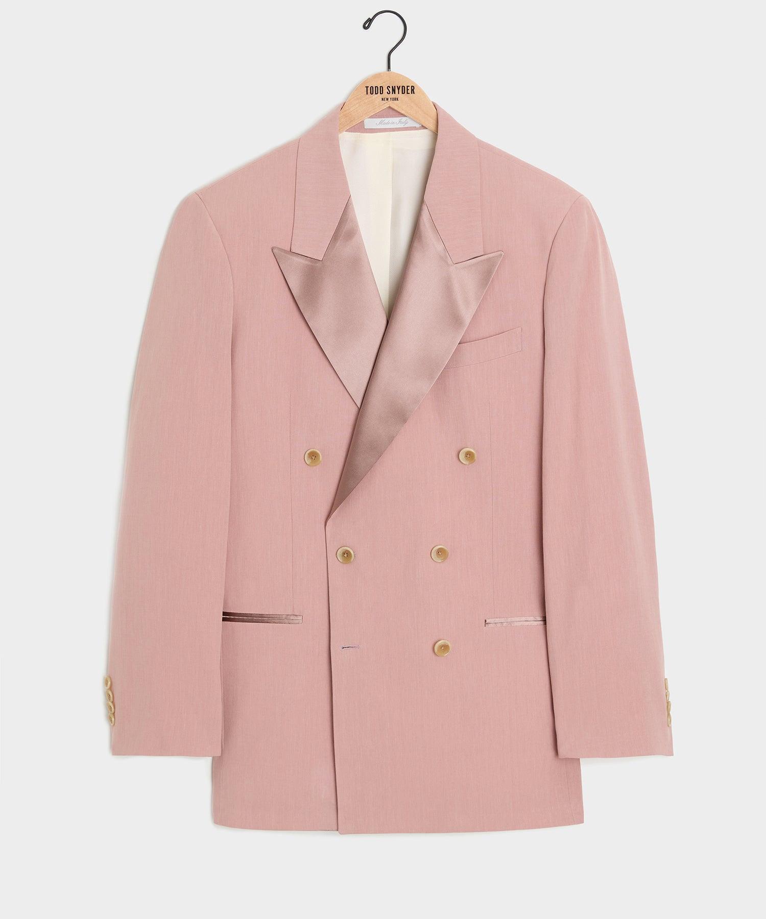 Italian Relaxed Sueded Linen Double-Breasted Tuxedo Jacket Product Image