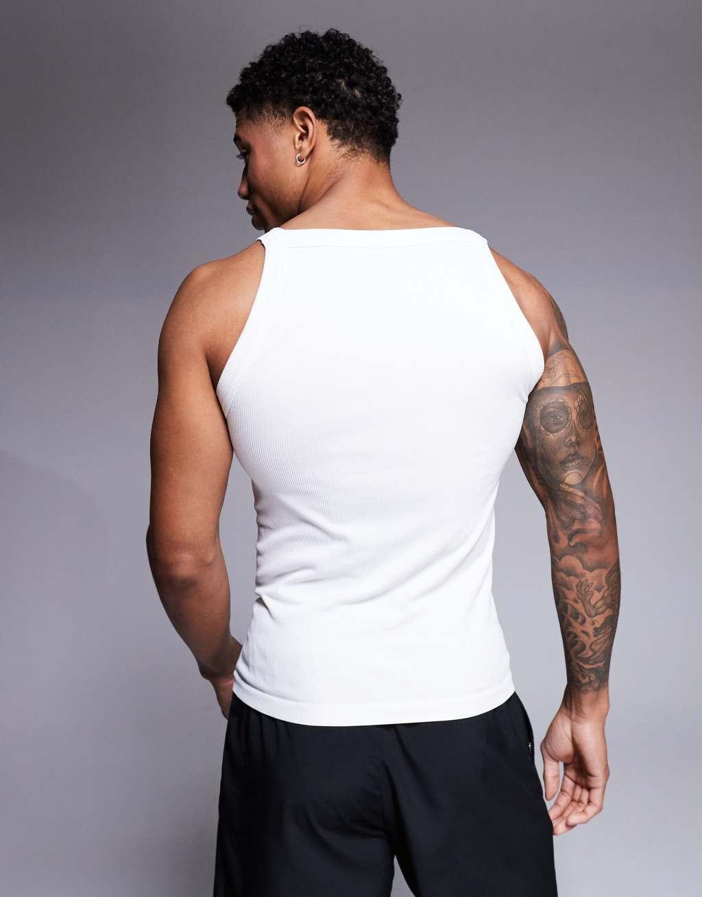 4505 seamless ribbed square neck muscle tank top in white  Product Image