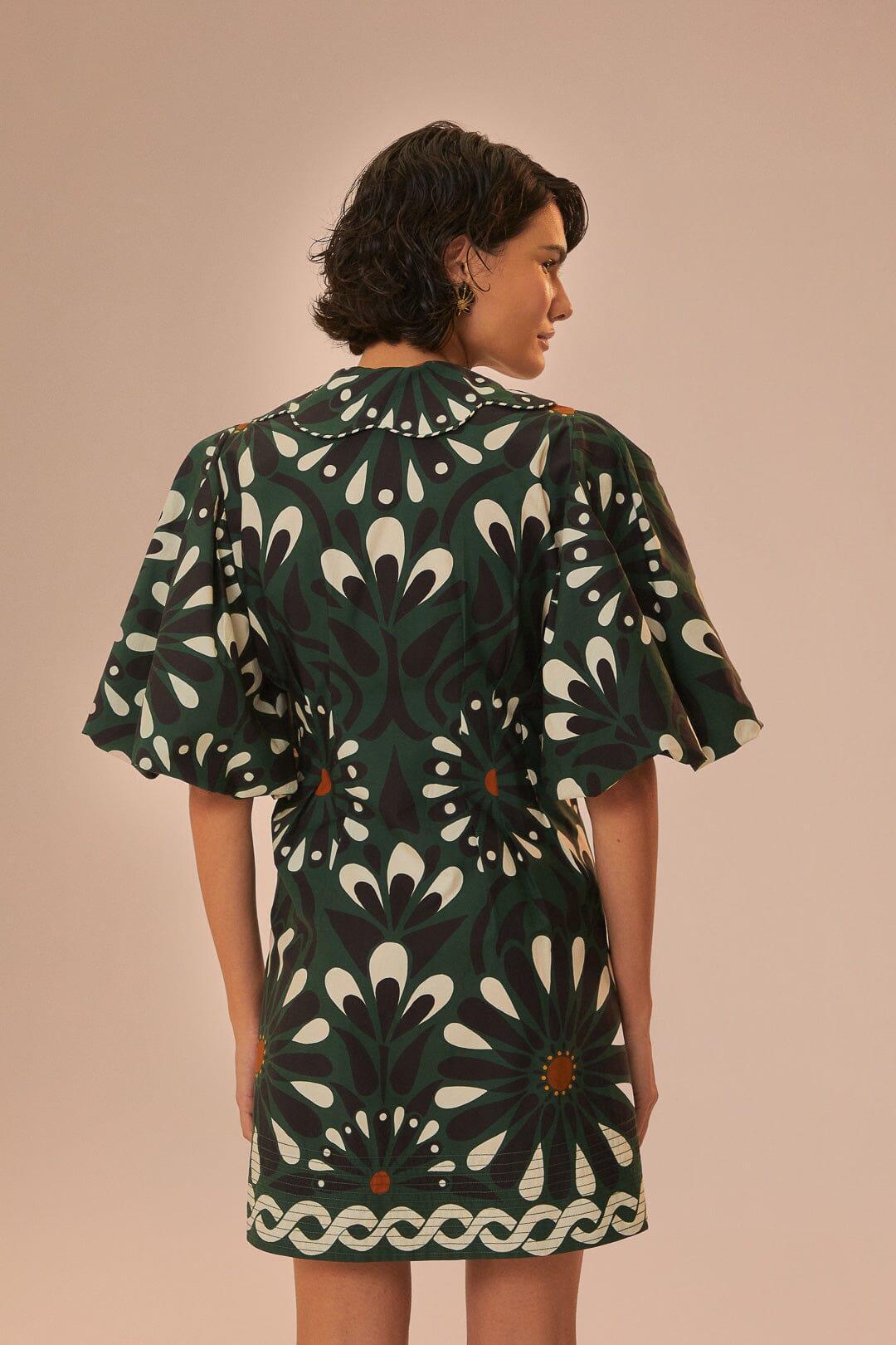 Green Ainika Flowers Short Sleeve Mini Dress Product Image