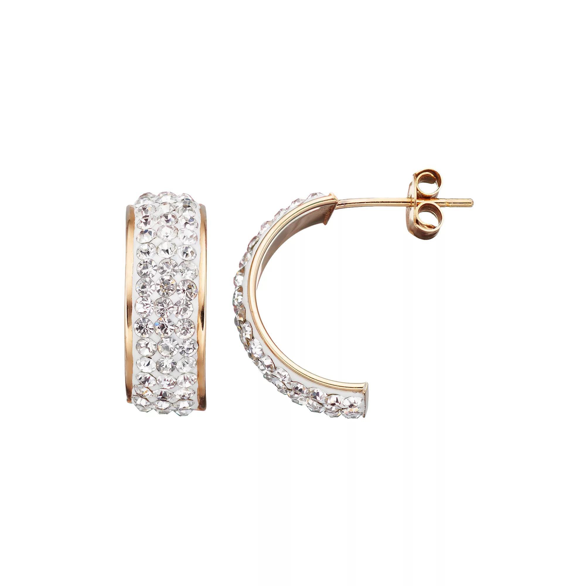 Crystal 14k Gold Over Silver Semi-Hoop Earrings, Women's, White Product Image