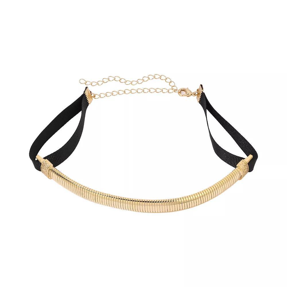 1928 Satin Ribbon Cobra Chain Choker Necklace, Womens, Yellow Product Image