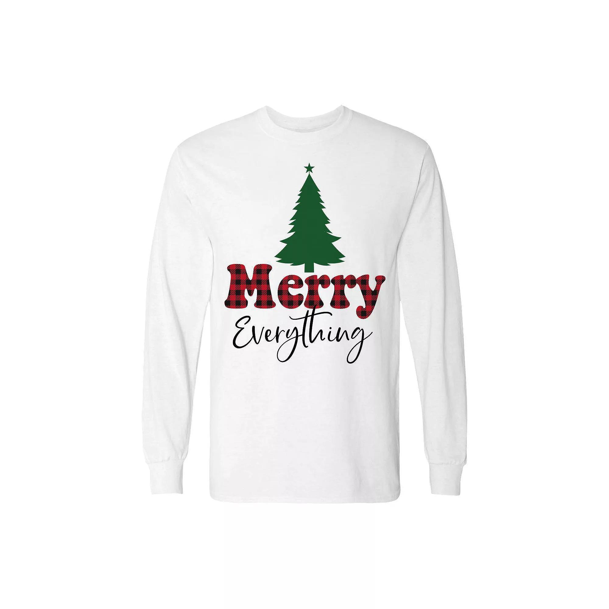 Men's Christmas Merry EveryThing Tree Long Sleeve Graphic Tee, Size: Small, White Product Image