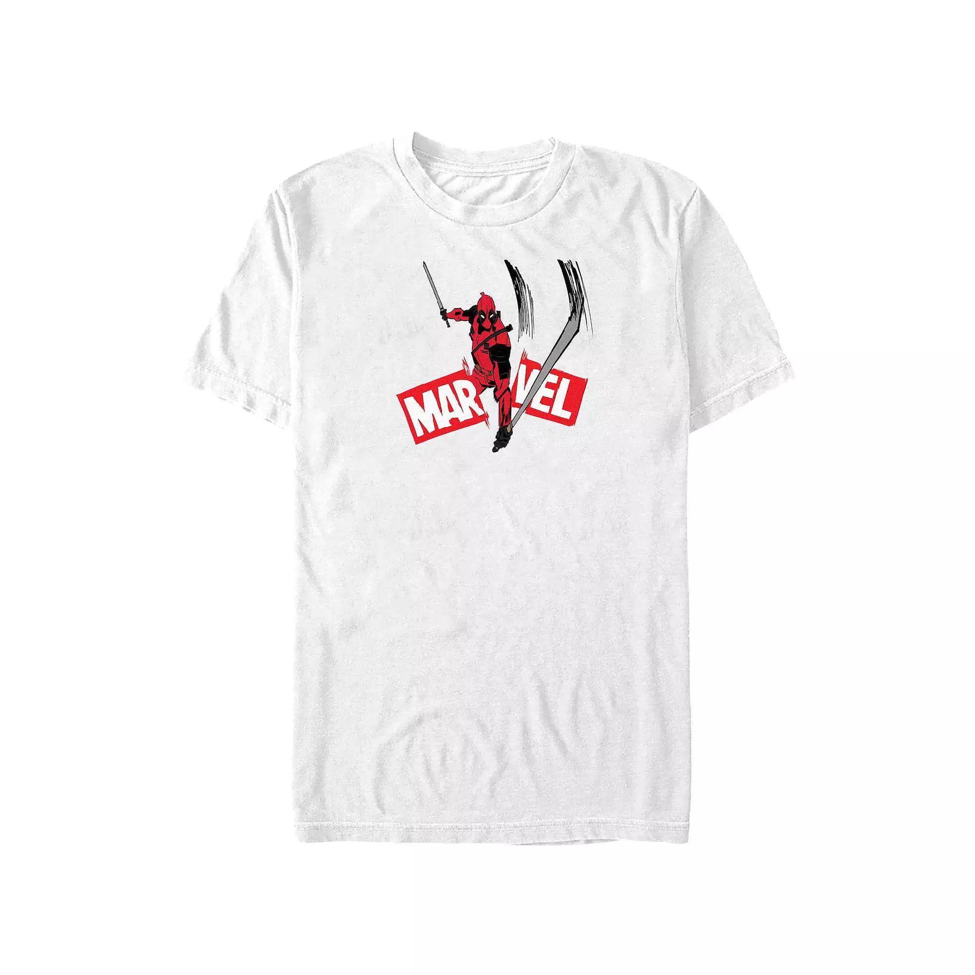 Big & Tall Marvel Deadpool Slashing Marvel Logo Graphic Tee, Men's, Size: 3XB, White Product Image