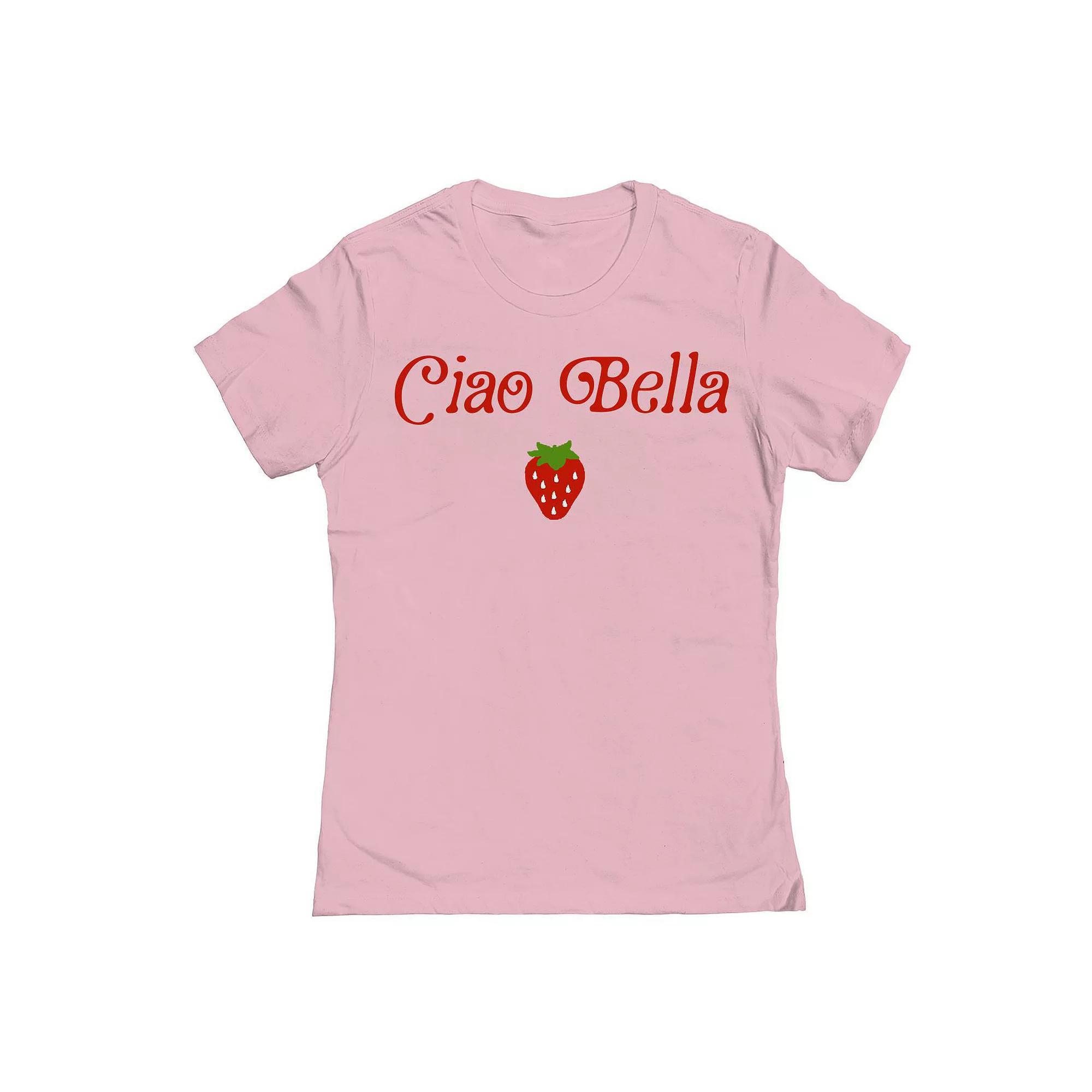 Junior's Grayson Threads by Tai Apparel Ciao Bella Strawberrry Graphic Tee, Women's, Size: XL, Light Pink Product Image