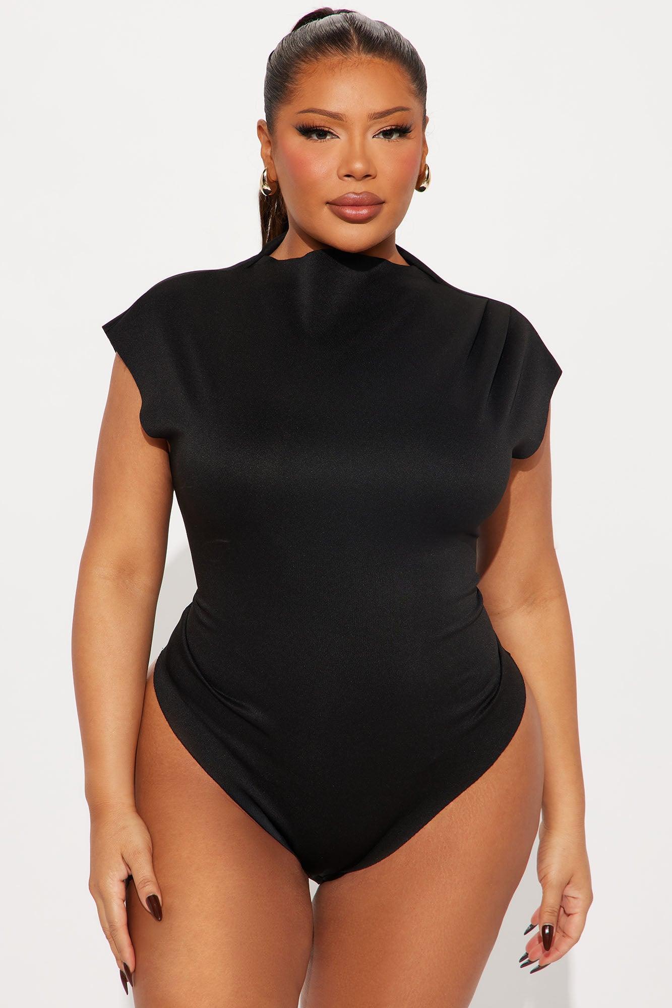 Fern Short Sleeve Mock Neck Bodysuit - Black Product Image