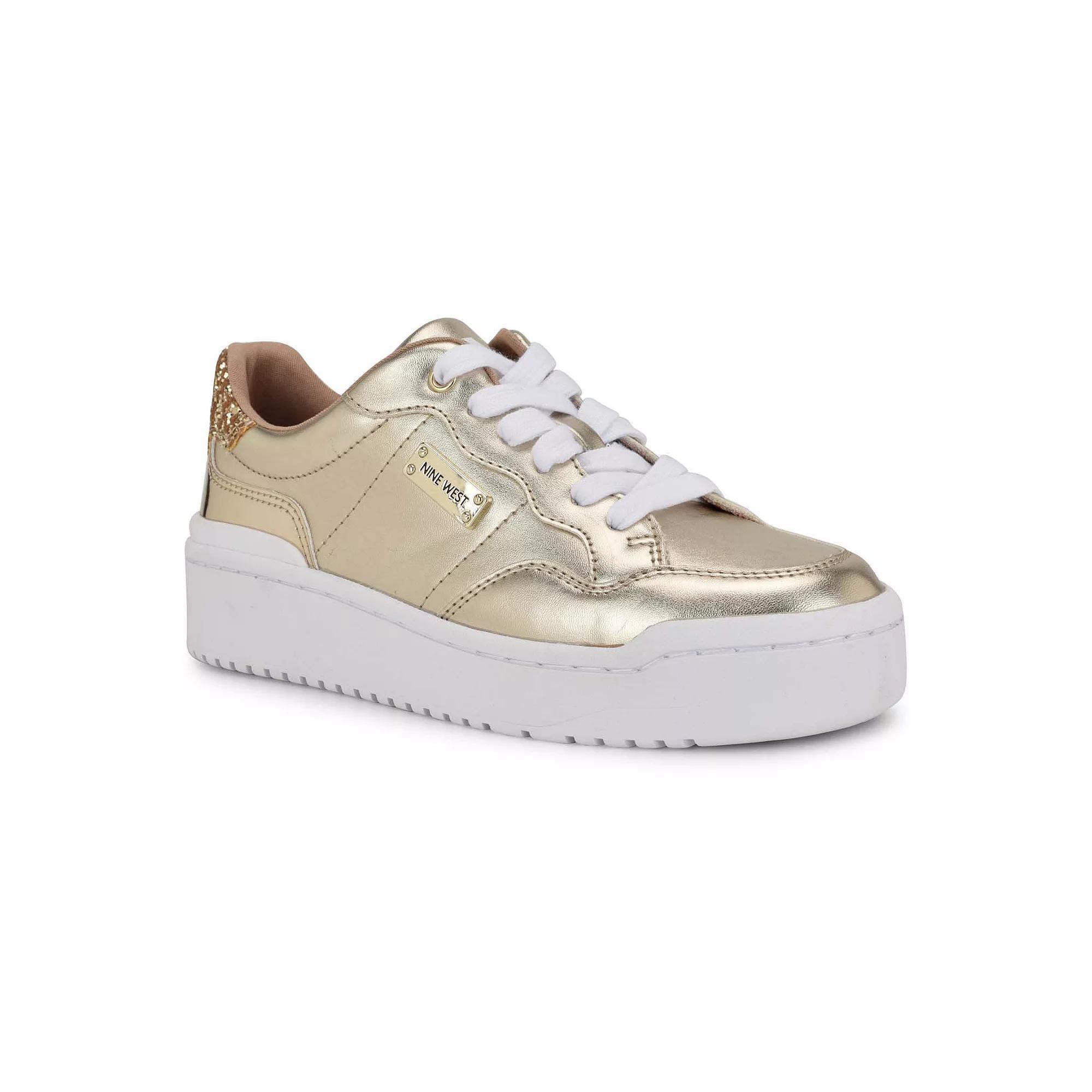 Nine West Aleno Lace-Up Platform Women's Casual Sneakers, Size: 6.5, Gold Product Image