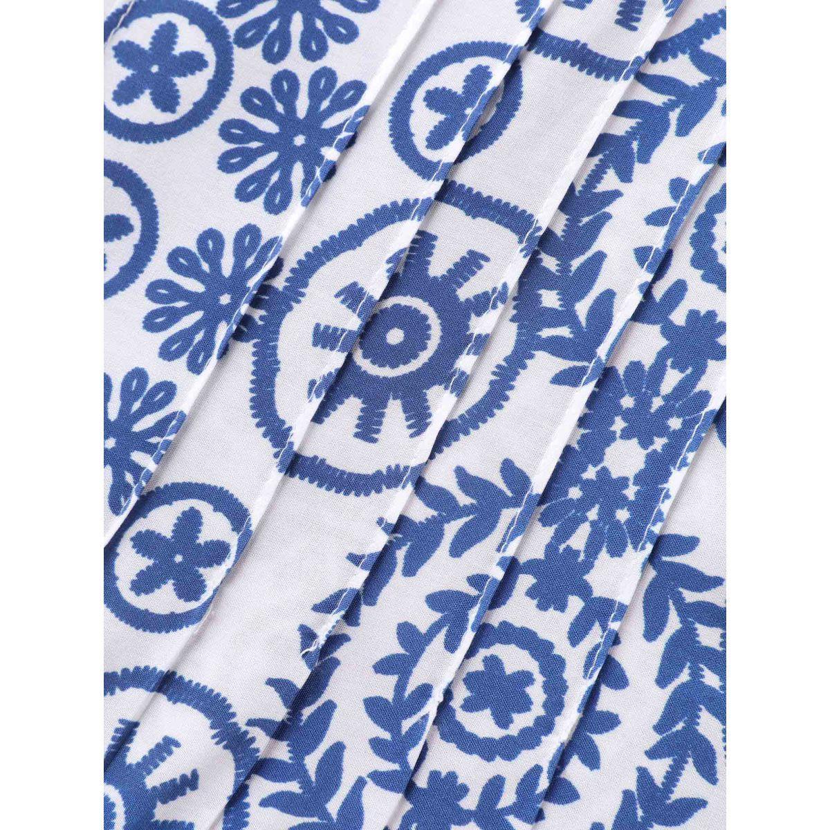 Plus Size DarkBlue Boho Print Toothpick Pleat Blouse Women Short sleeve Round Neck Vacation Blouses BloomChic 10/M Product Image