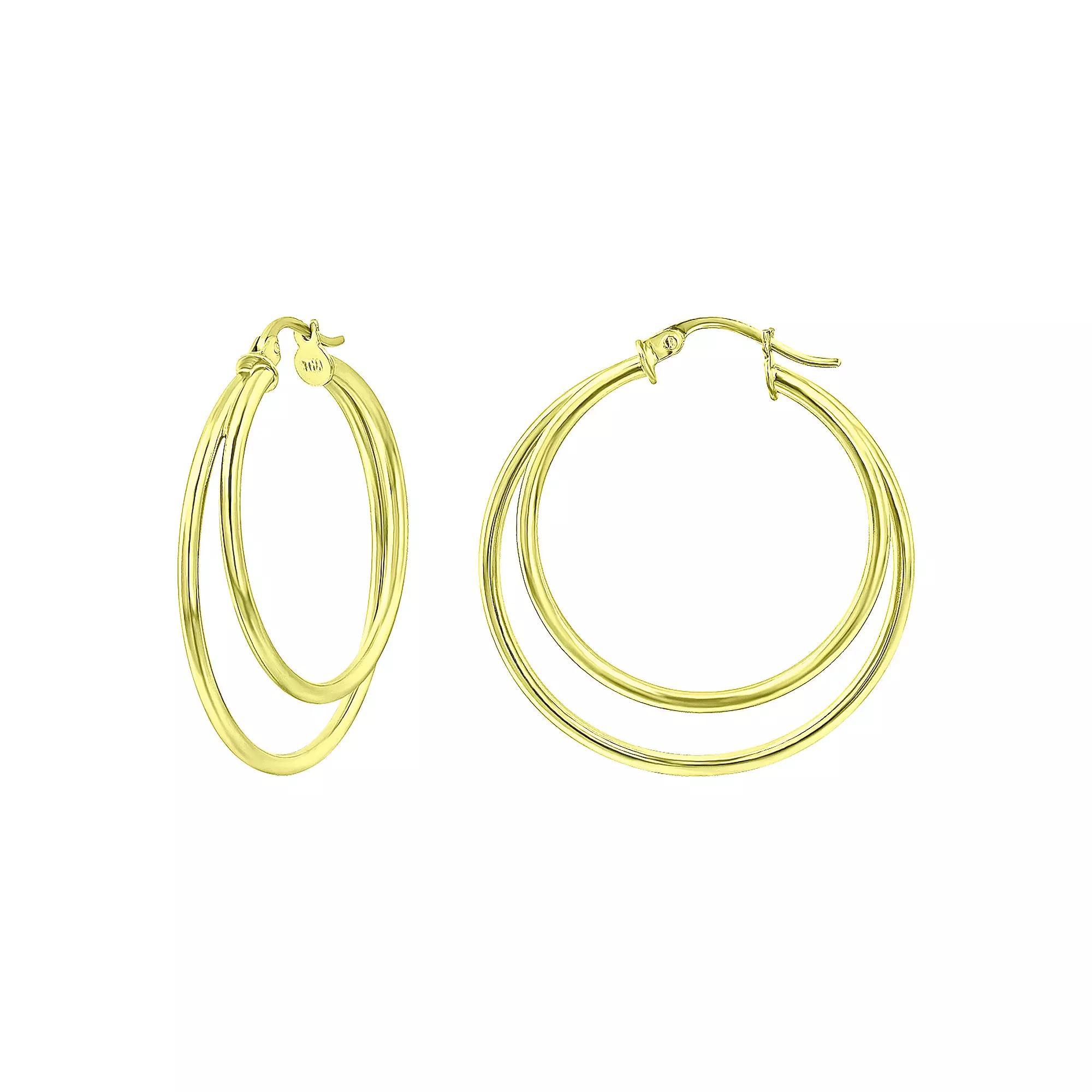 Aleure Precioso Sterling Silver Graduated Double Hoop Earrings, Women's, Gold Tone Product Image