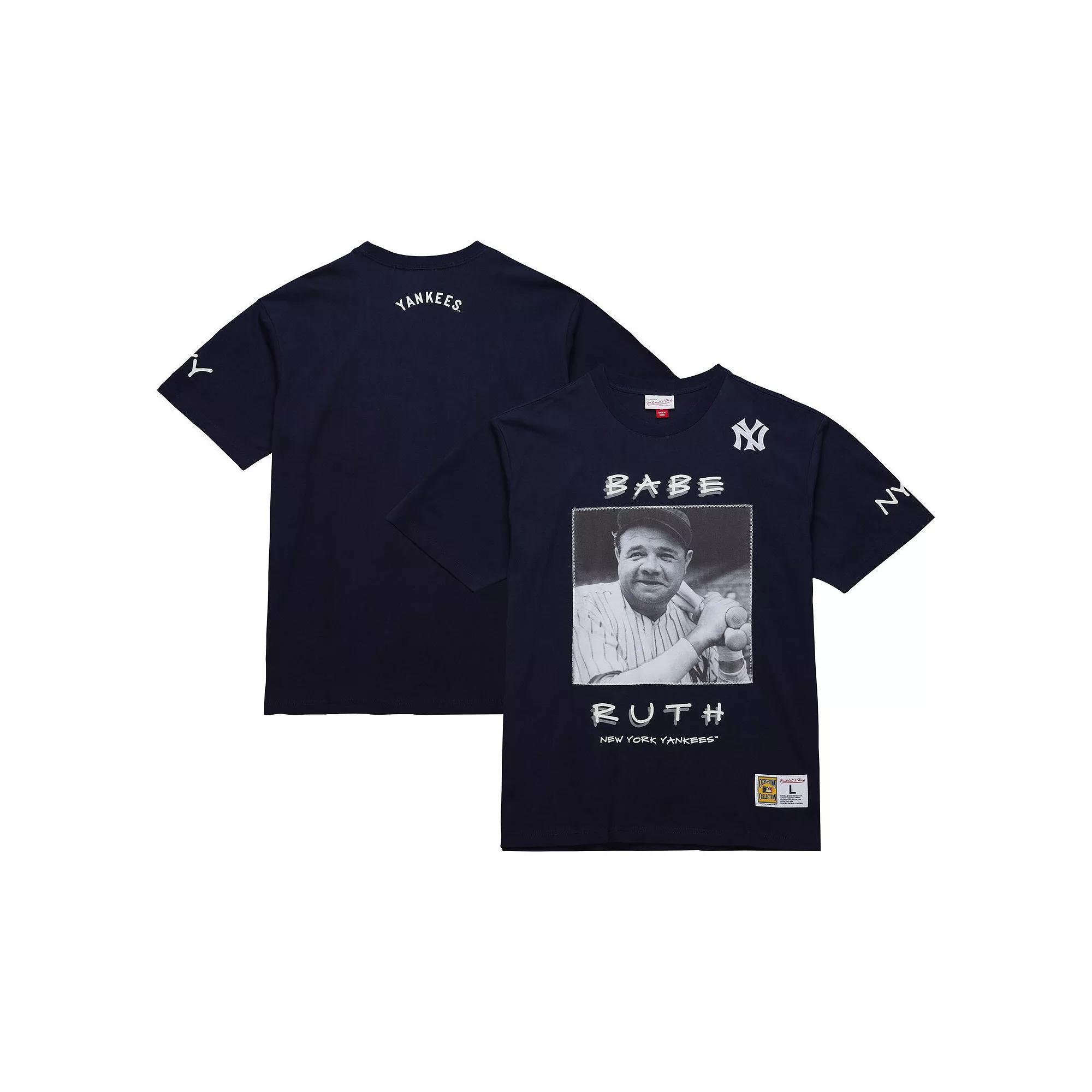 Men's Mitchell & Ness Babe Ruth Navy New York Yankees Cooperstown Collection Heavyweight Premium Player Vintage Logo T-Shirt, Size: Medium, Blue Product Image