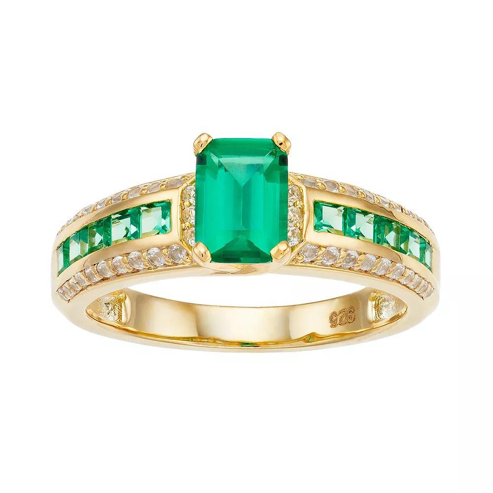 14K Gold Over Silver Lab Created Emerald Lab Created White Sapphire Ring, Women's, Size: 8, Gold Tone Product Image