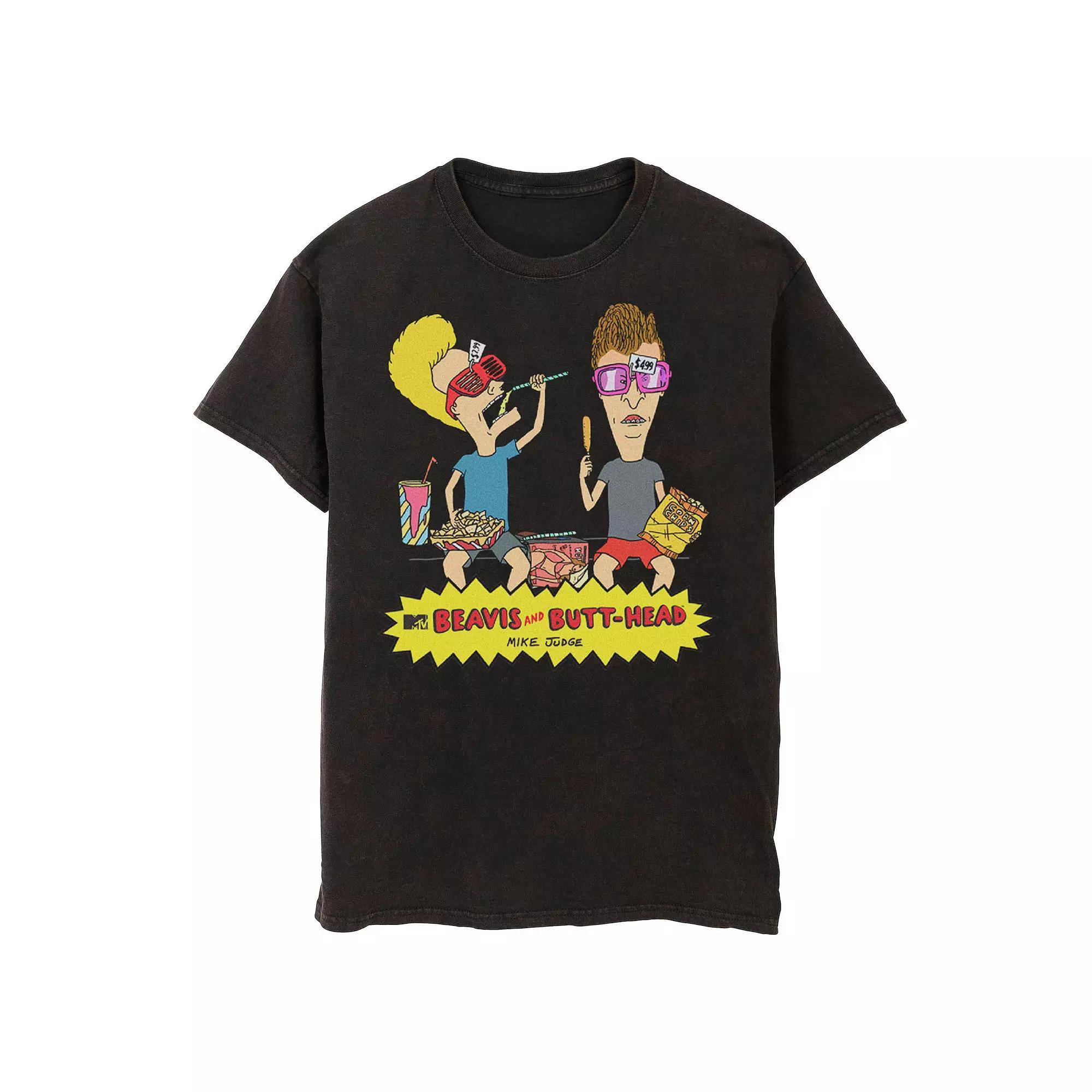 Men's Beavis And Butt-Head Snack Time Wash Graphic Tee, Size: Large, Black Product Image