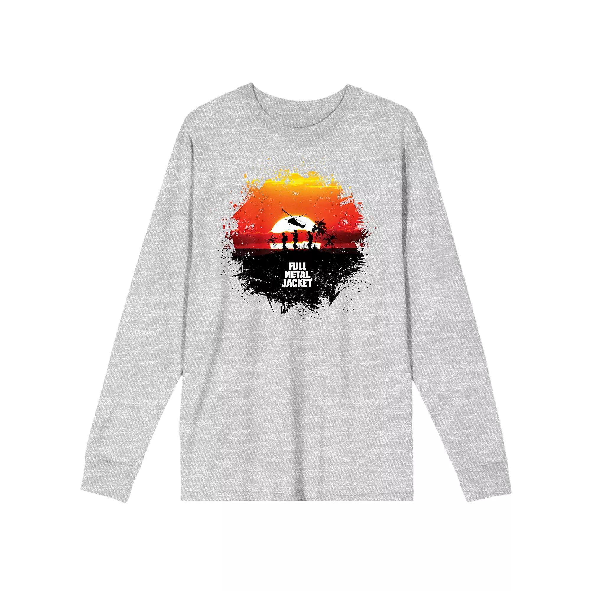 Men's Full Metal Jacket Sunset Soldier Outline Long Sleeve Graphic Tee, Size: XL, Gray Product Image