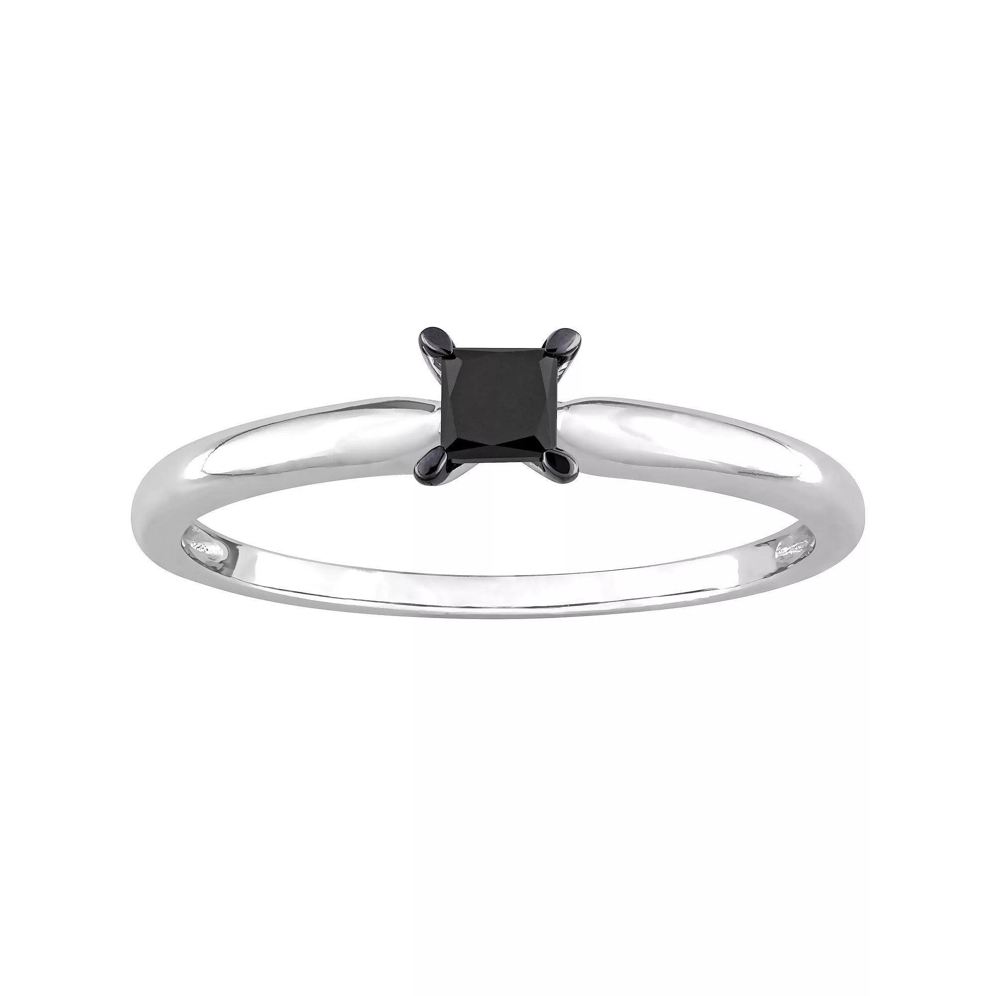Stella Grace 14k White Gold 1/4 Carat T.W Princess Cut Black Diamond Solitaire Engagement Ring, Women's, Size: 9 Product Image