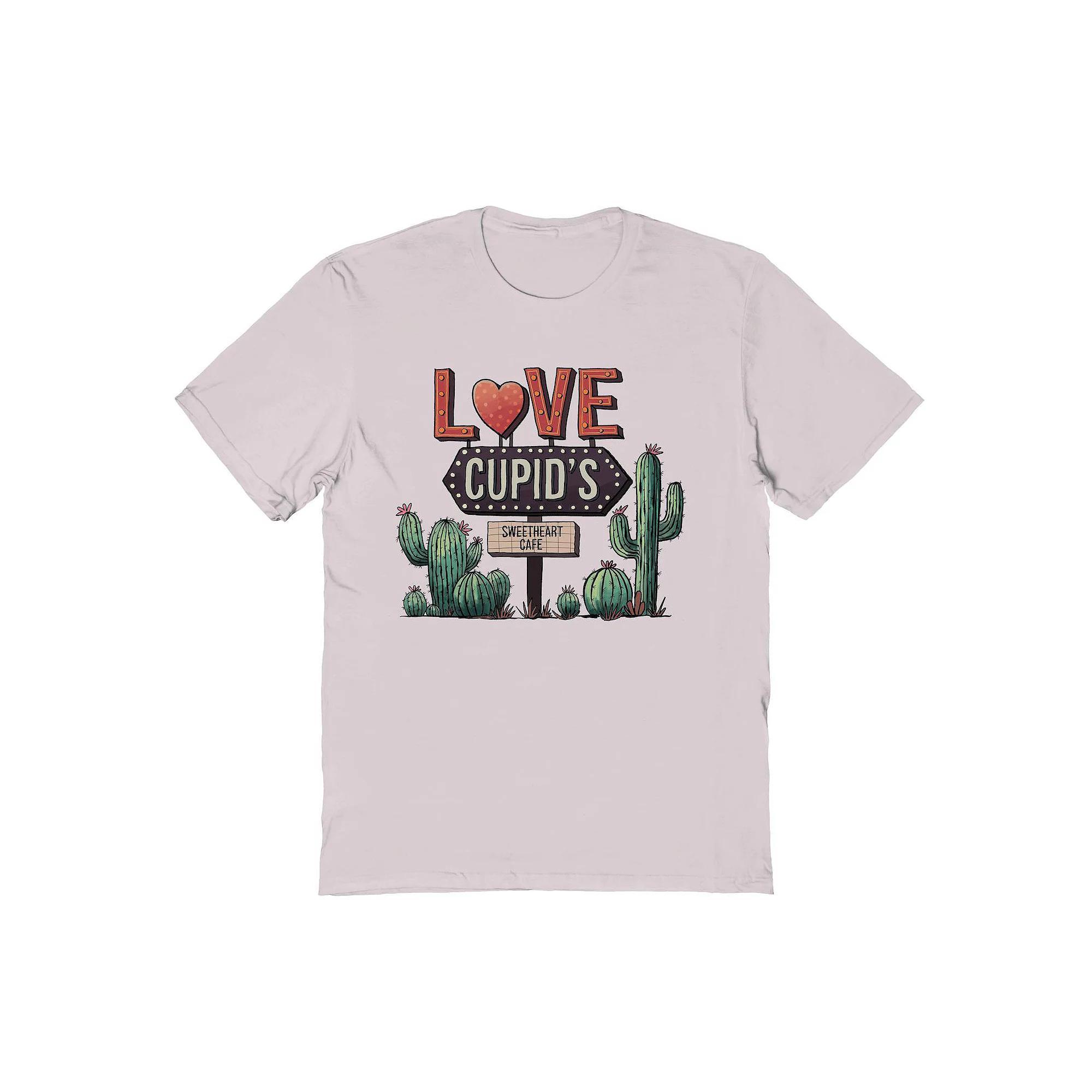 Men's Love Cupid's Sweetheart Cafe Valentine's Day Graphic Tee, Size: Large, Ice Gray Product Image