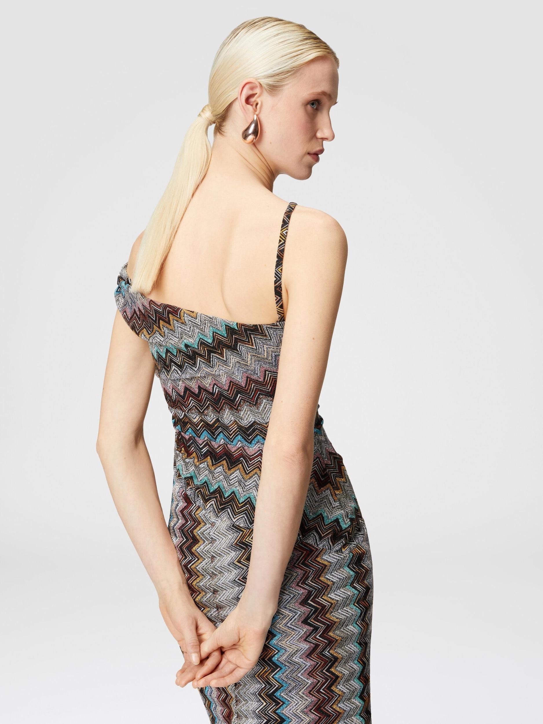 Long zigzag lamé dress with asymmetrical neckline Product Image