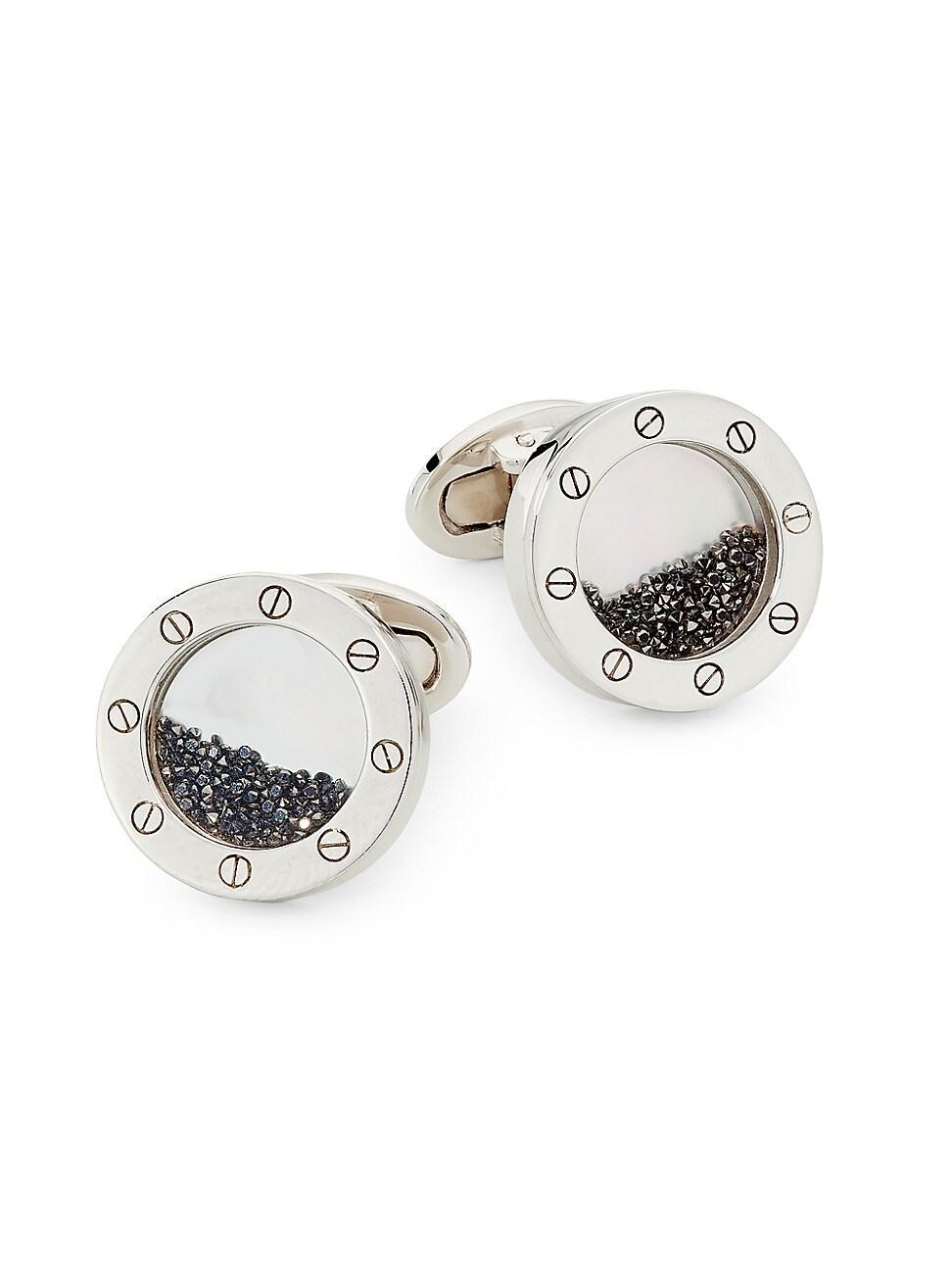 Mens Sterling Silver Mother-Of-Pearl Cufflinks with Black Diamonds Product Image