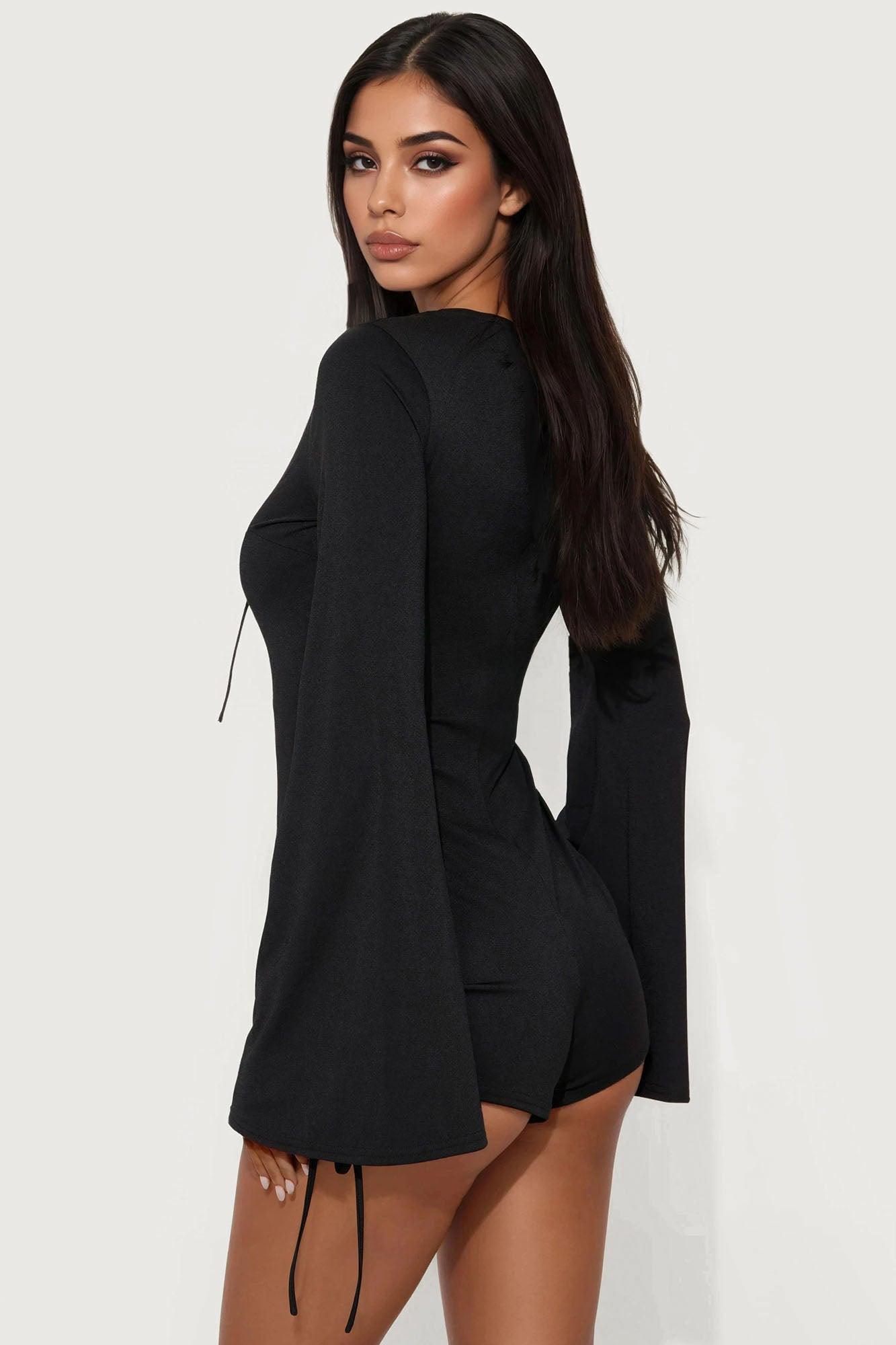 Live A Little Lace Up Micro Short Romper - Black Product Image