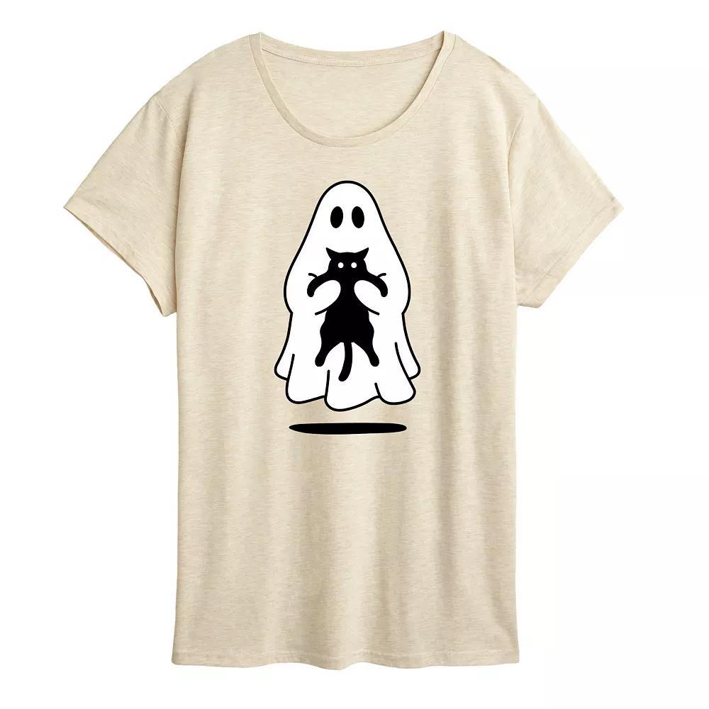 Womens Ghost Holding Black Cat Graphic Tee Product Image