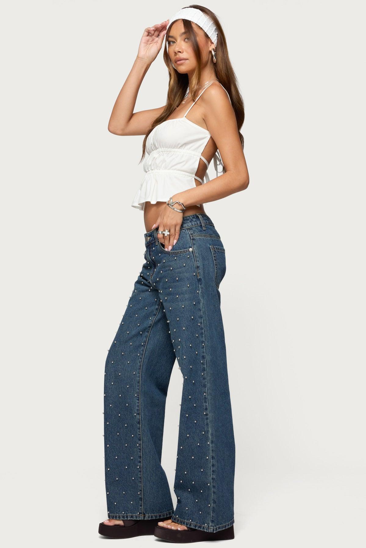 Esmay Studded Low Rise Jeans Product Image
