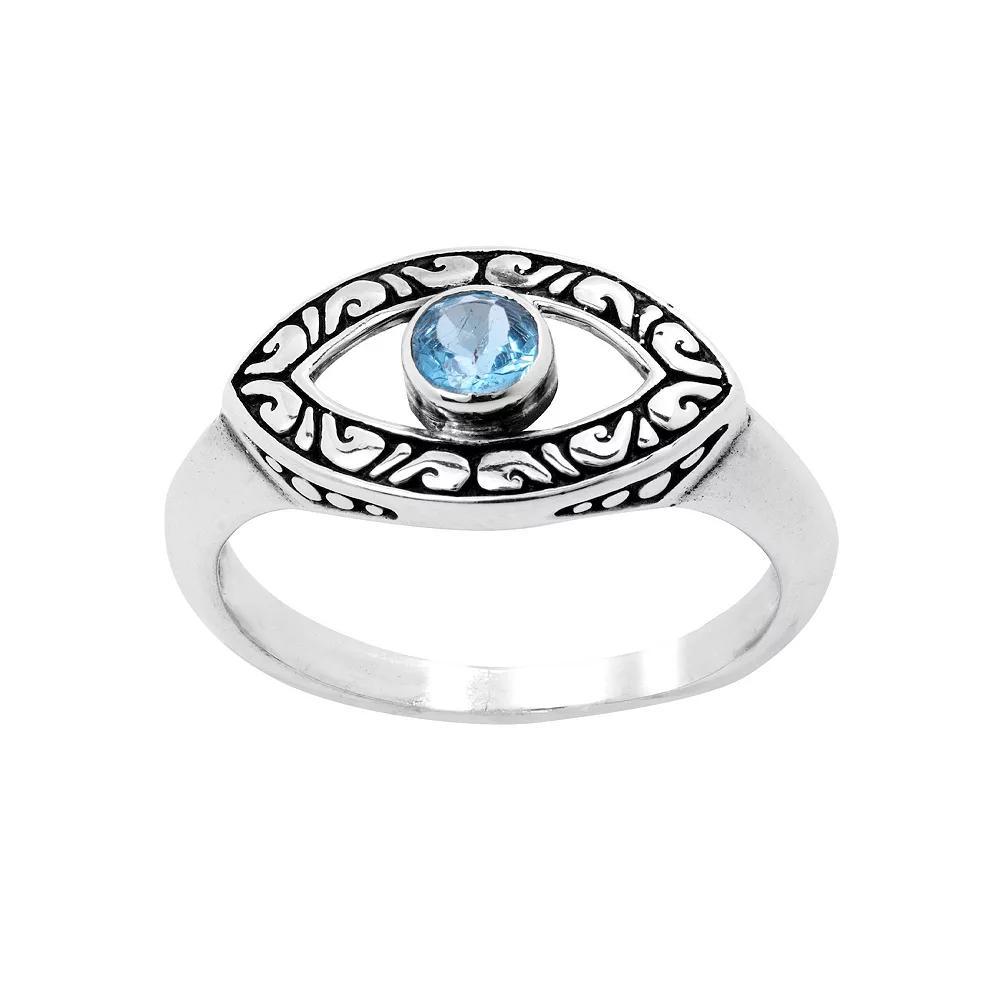 Main and Sterling Oxidized Sterling Silver Blue Topaz Guardian Eye Ring, Women's, Size: 8 Product Image