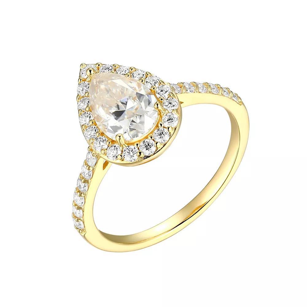 18k Gold Plated Silver Lab-Created Moissanite Pear Halo Ring, Women's, Size: 6, Gold Tone Product Image