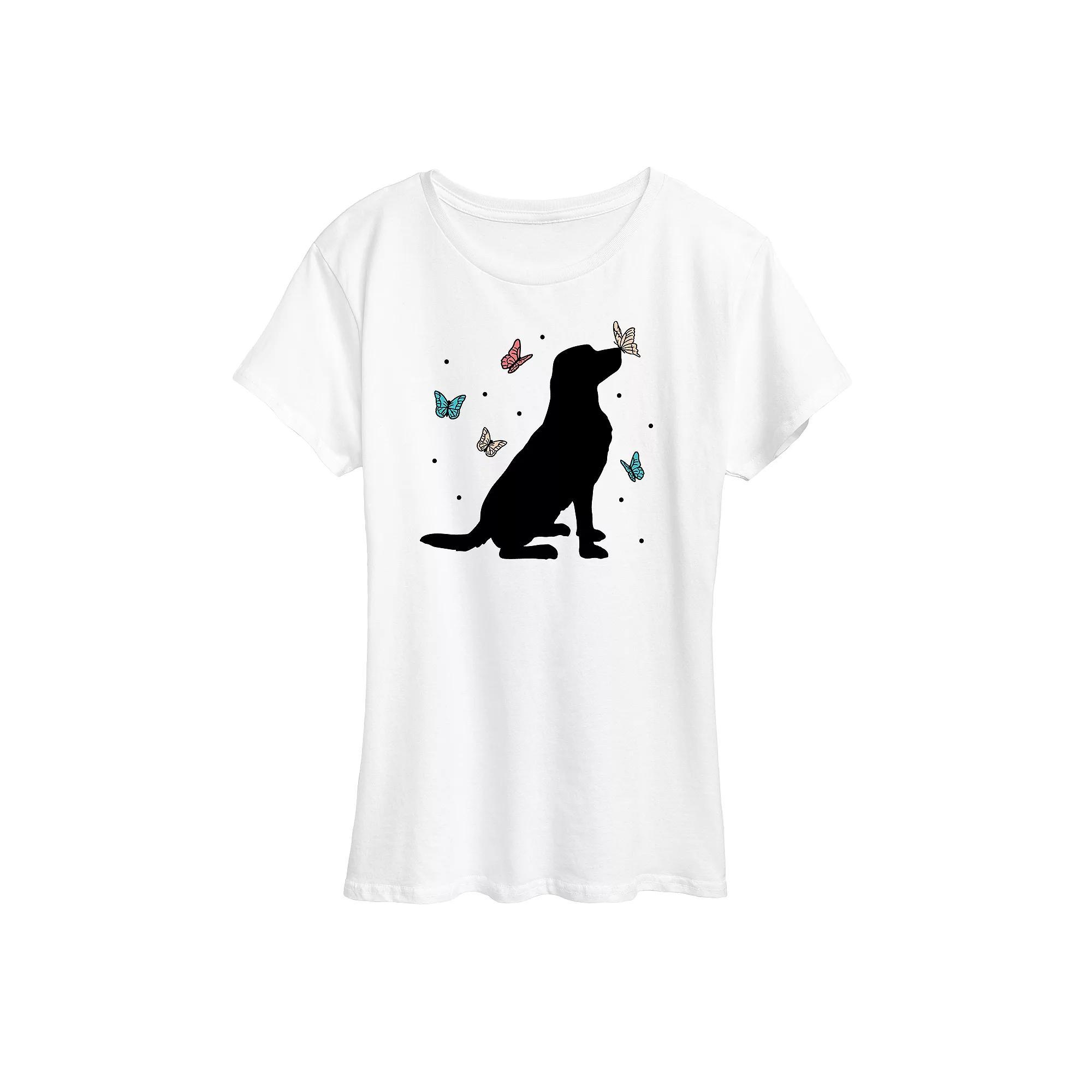 Womens Dog And Butterflies Graphic Tee, Girls Product Image