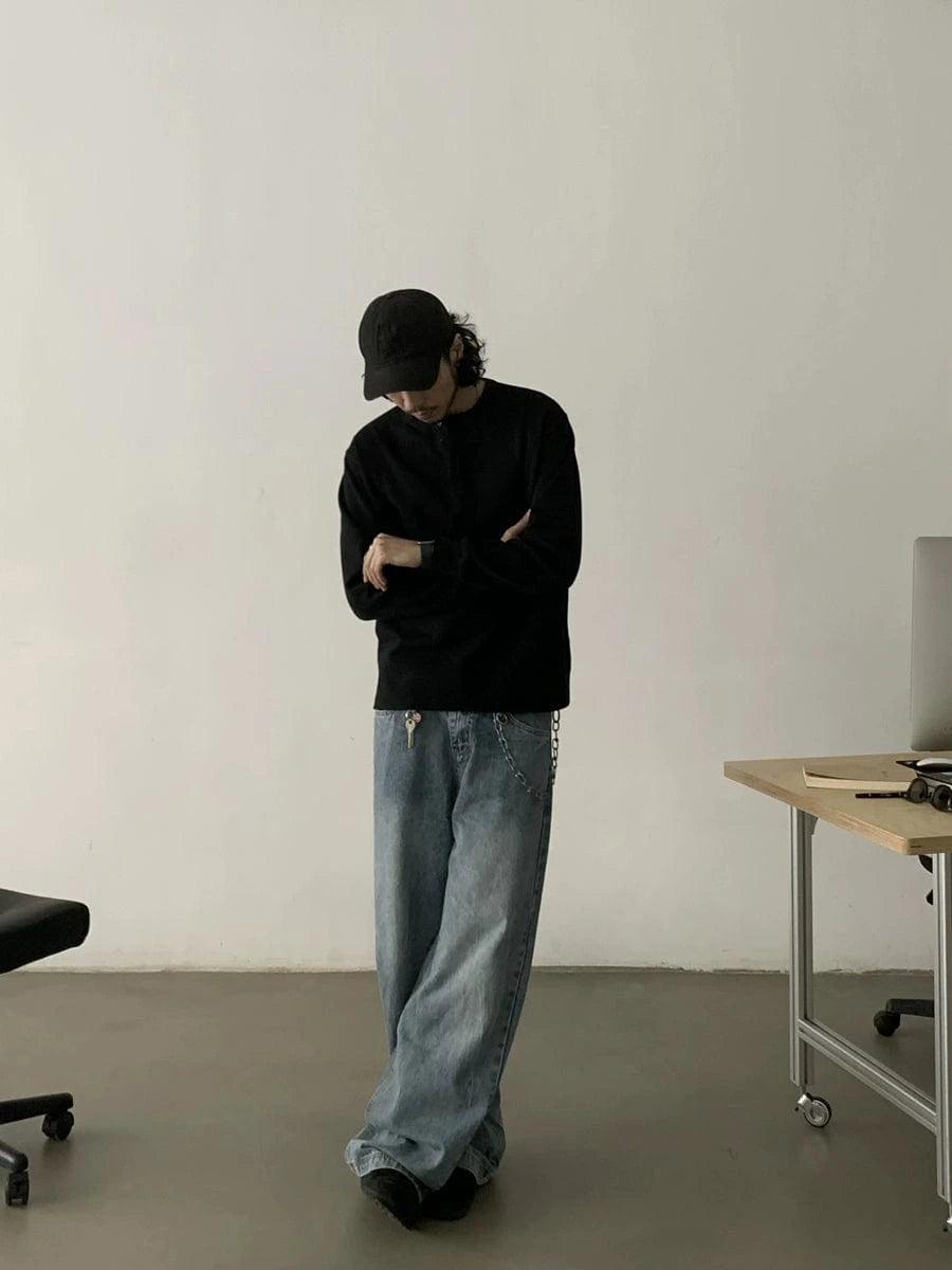 RT No. 18761 WASHED BLUE BAGGY STRAIGHT DENIM JEANS Product Image