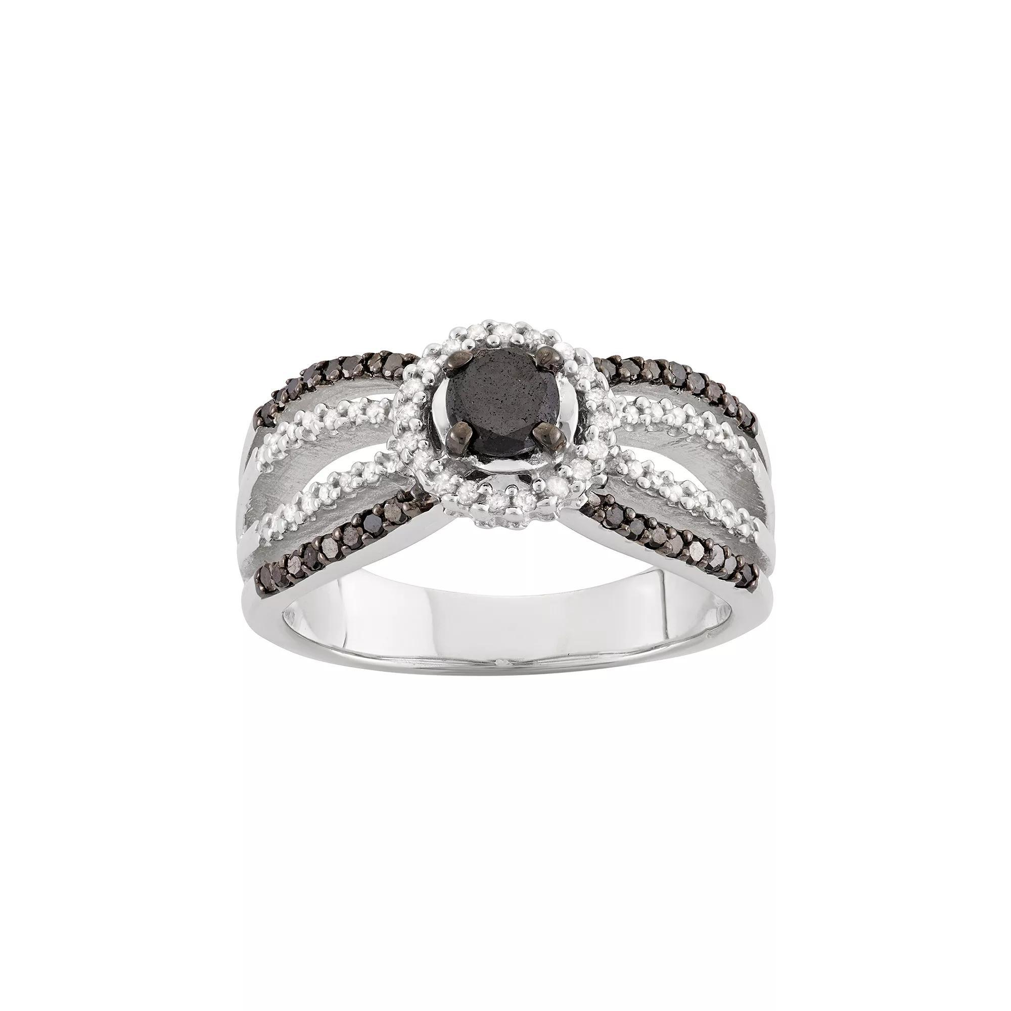 Jewelexcess 1 Carat T.W. Black & White Diamond Sterling Silver Multirow Halo Ring, Women's, Size: 8 Product Image