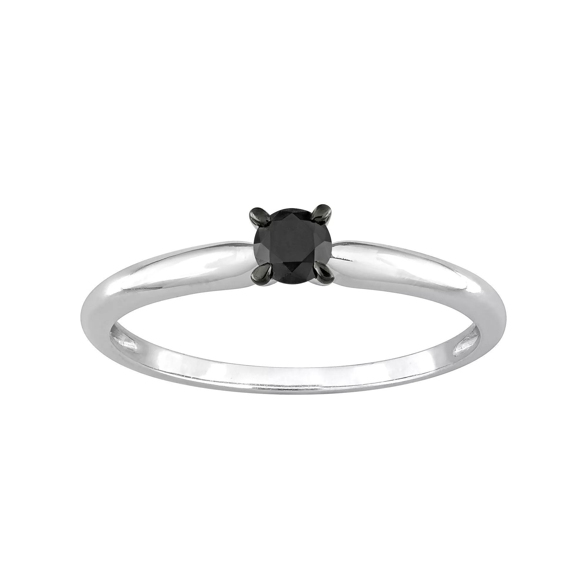 Stella Grace 14k White Gold 1/4 Carat T.W Round Cut Black Diamond Solitaire Engagement Ring, Women's, Size: 8 Product Image
