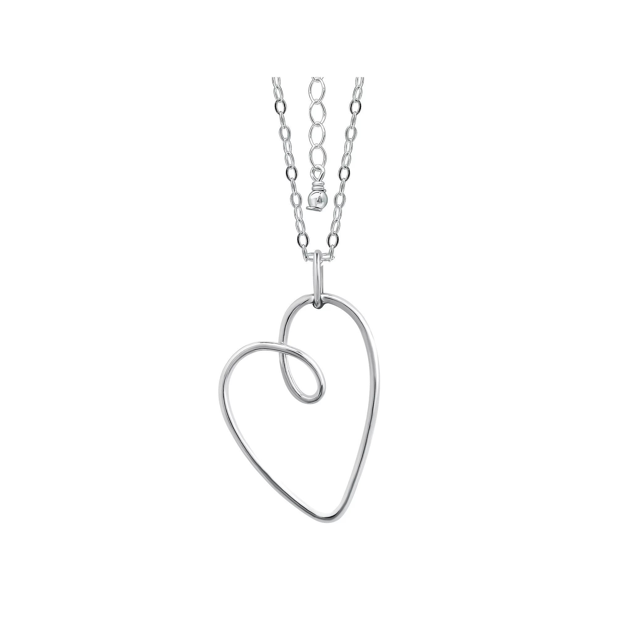 Aleure Precioso Thin Drawn Off Center Heart Pendant Necklace, Women's, Size: 18", Silver Tone Product Image