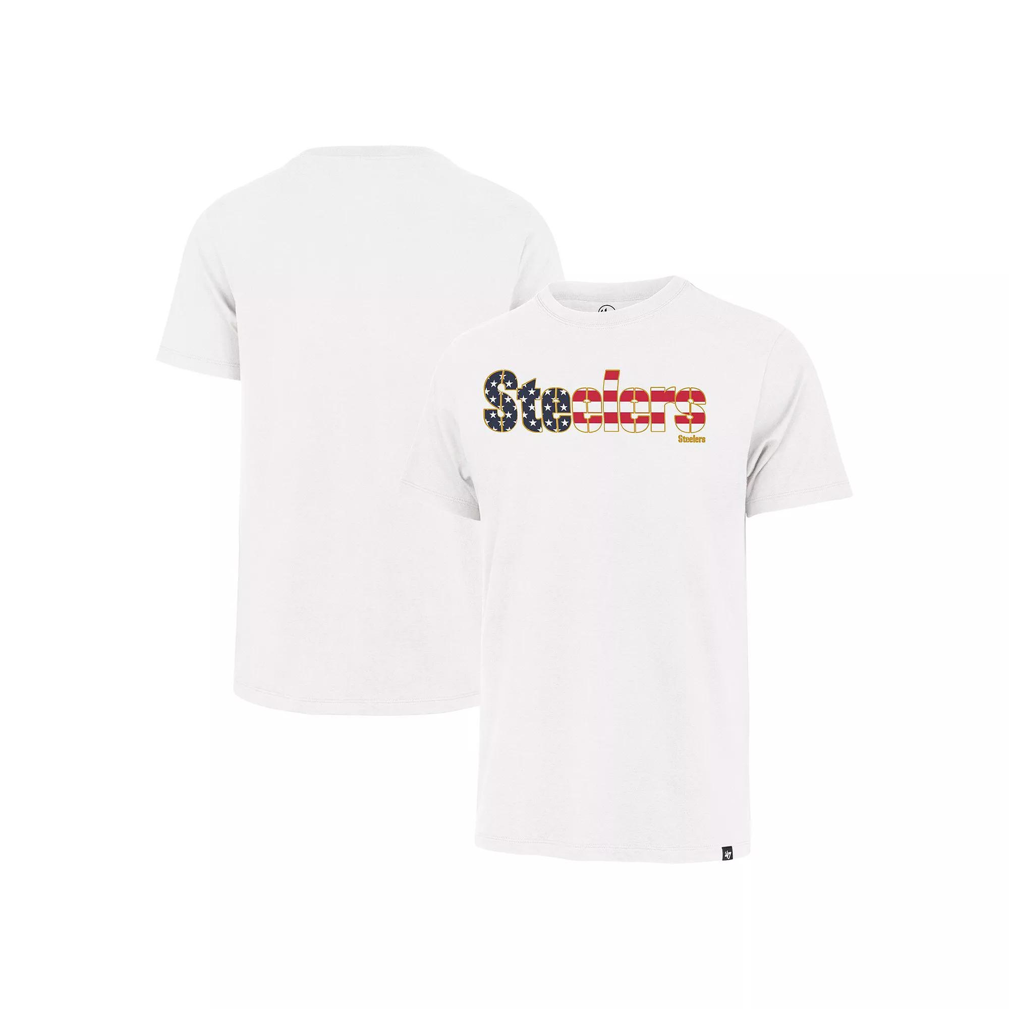 Men's '47 White Pittsburgh Steelers Flag Script Franklin T-Shirt, Size: XL Product Image
