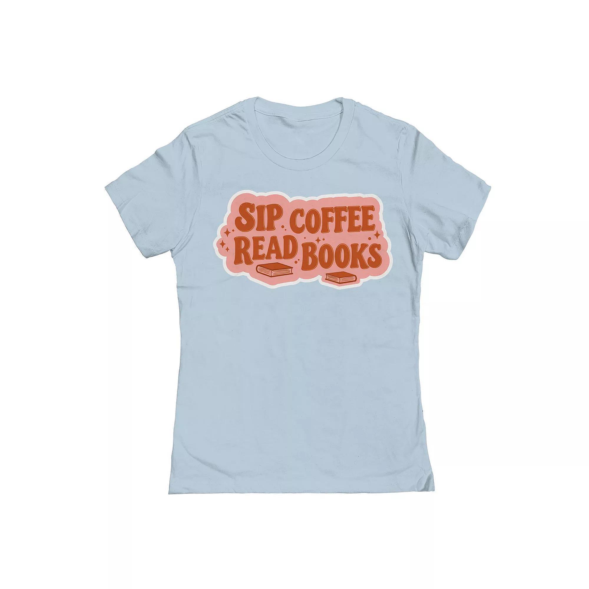 Junior's Sip Coffee Read Books Retro Graphic Tee, Women's, Size: Large, Light Blue Product Image