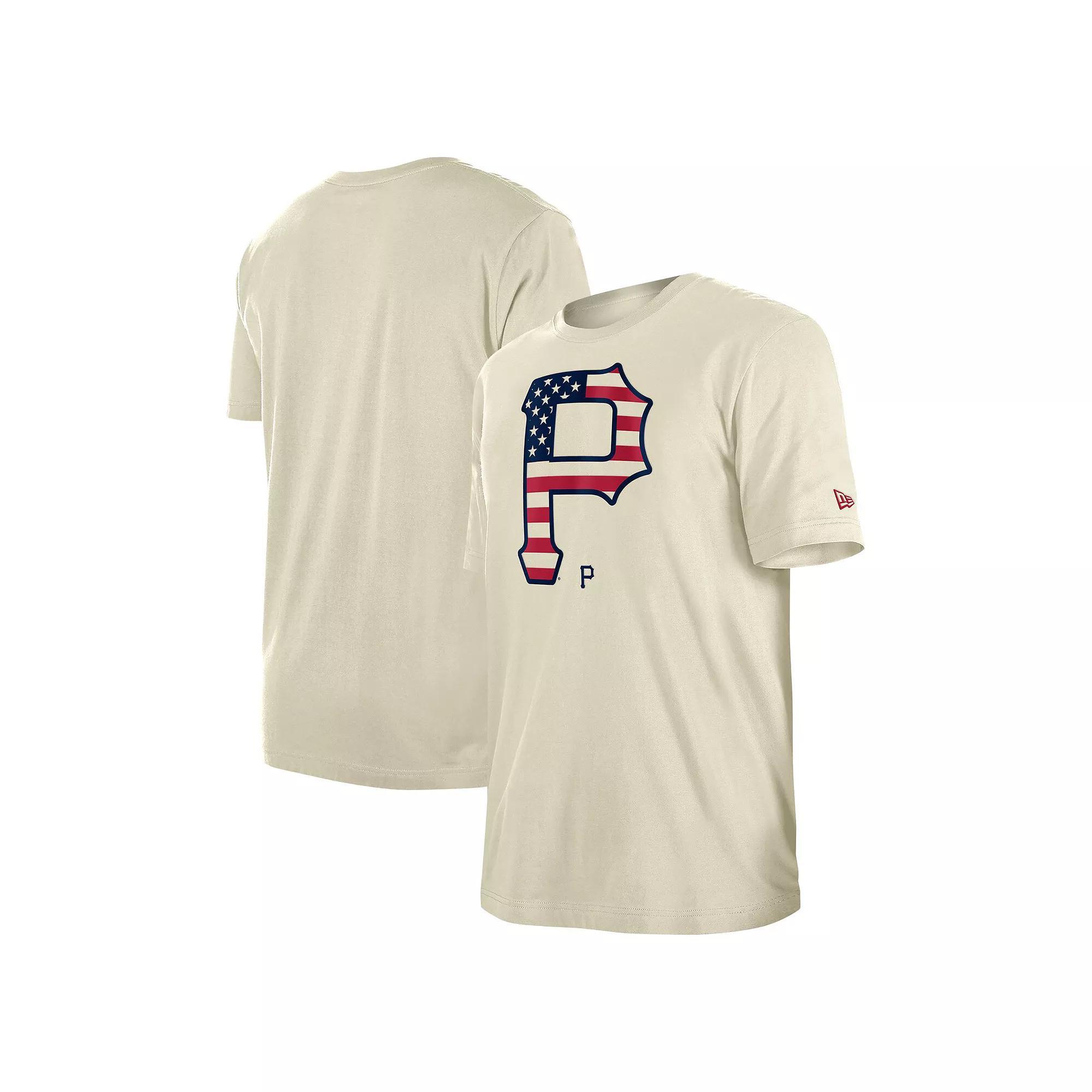 Men's New Era Cream Pittsburgh Pirates 4th of July Flag Fill T-Shirt, Size: Medium, Beige Product Image