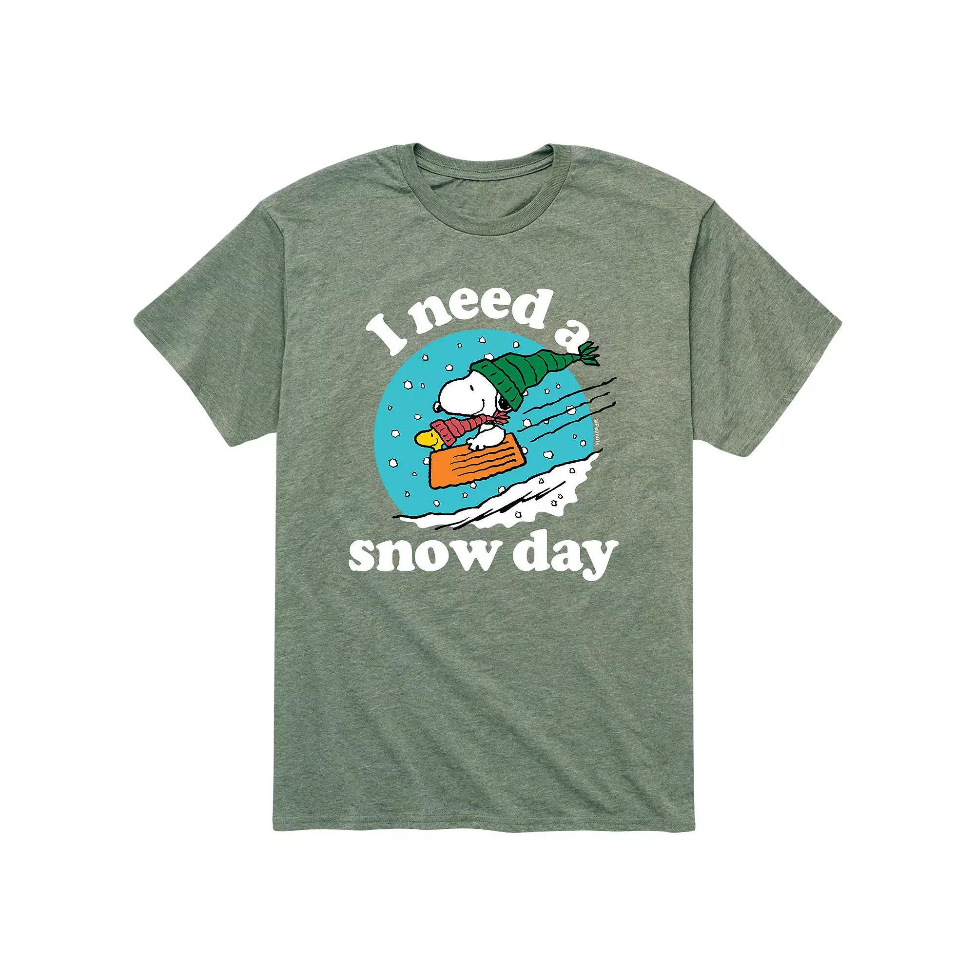 Mens Peanuts Snow Day Tee Grey Military Green Product Image