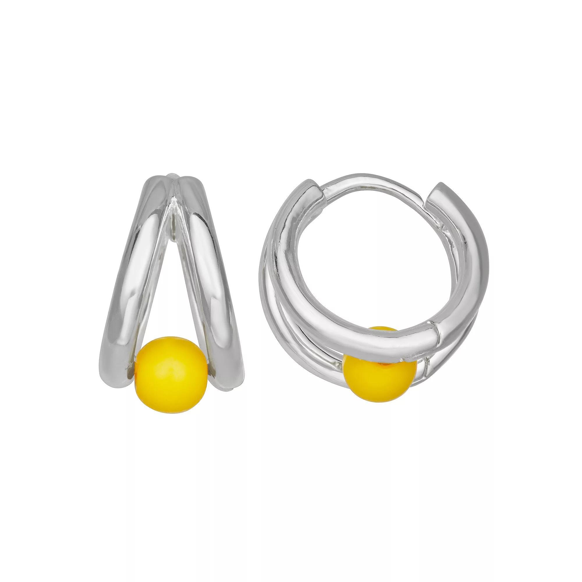 Napier Silver Tone Yellow Stone Double Hoop Click-It Earrings, Women's Product Image