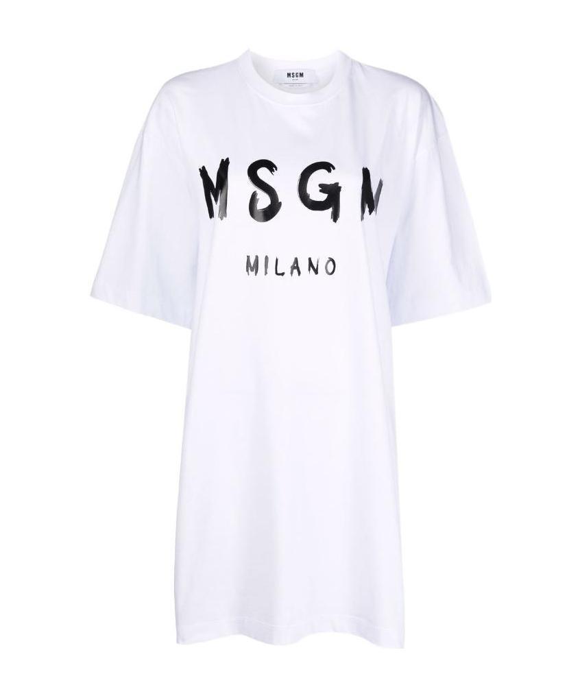 MSGM Logo-print T-shirt Dress In White Product Image