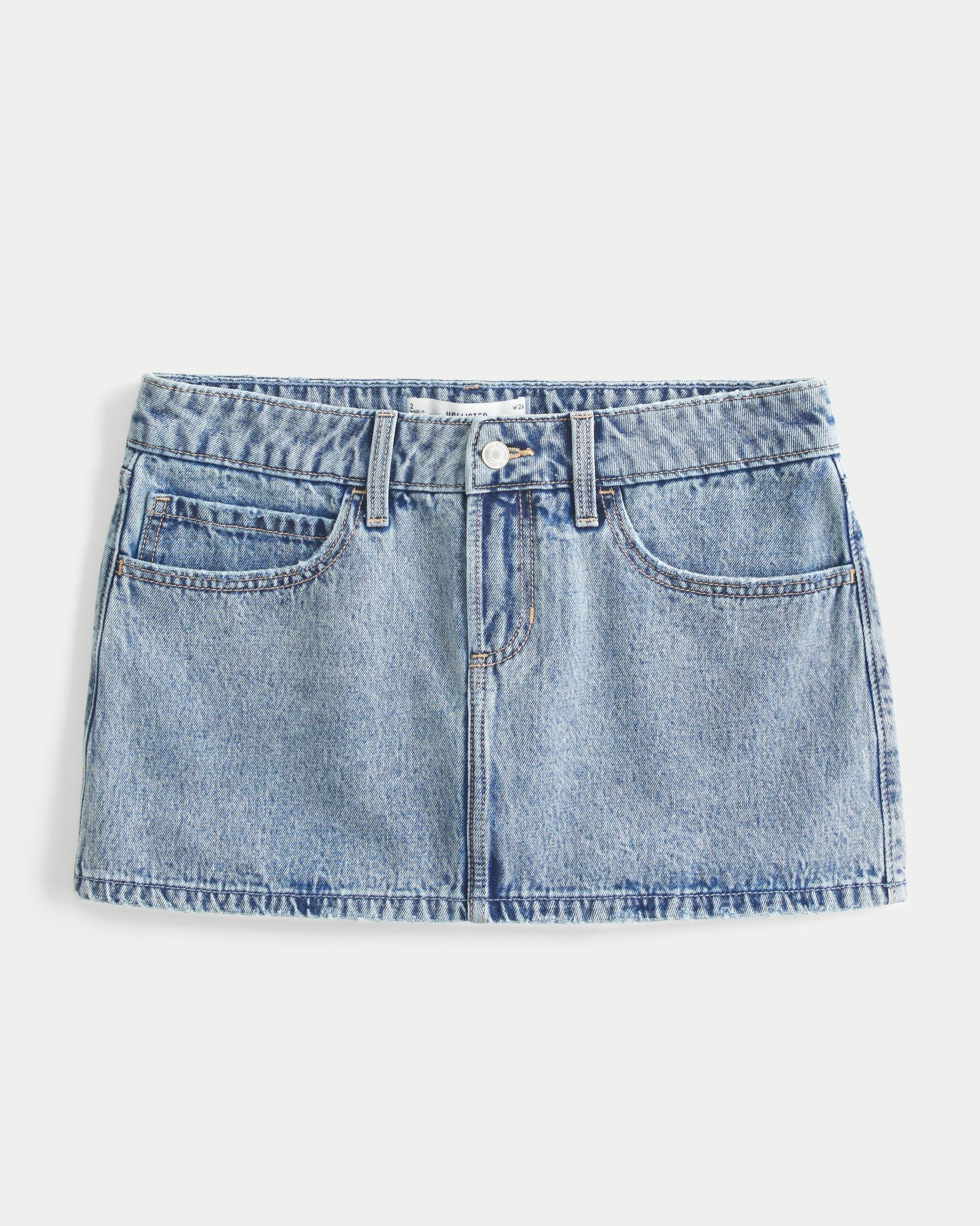 Low-Rise Light Wash Denim Mini Skort Product Image