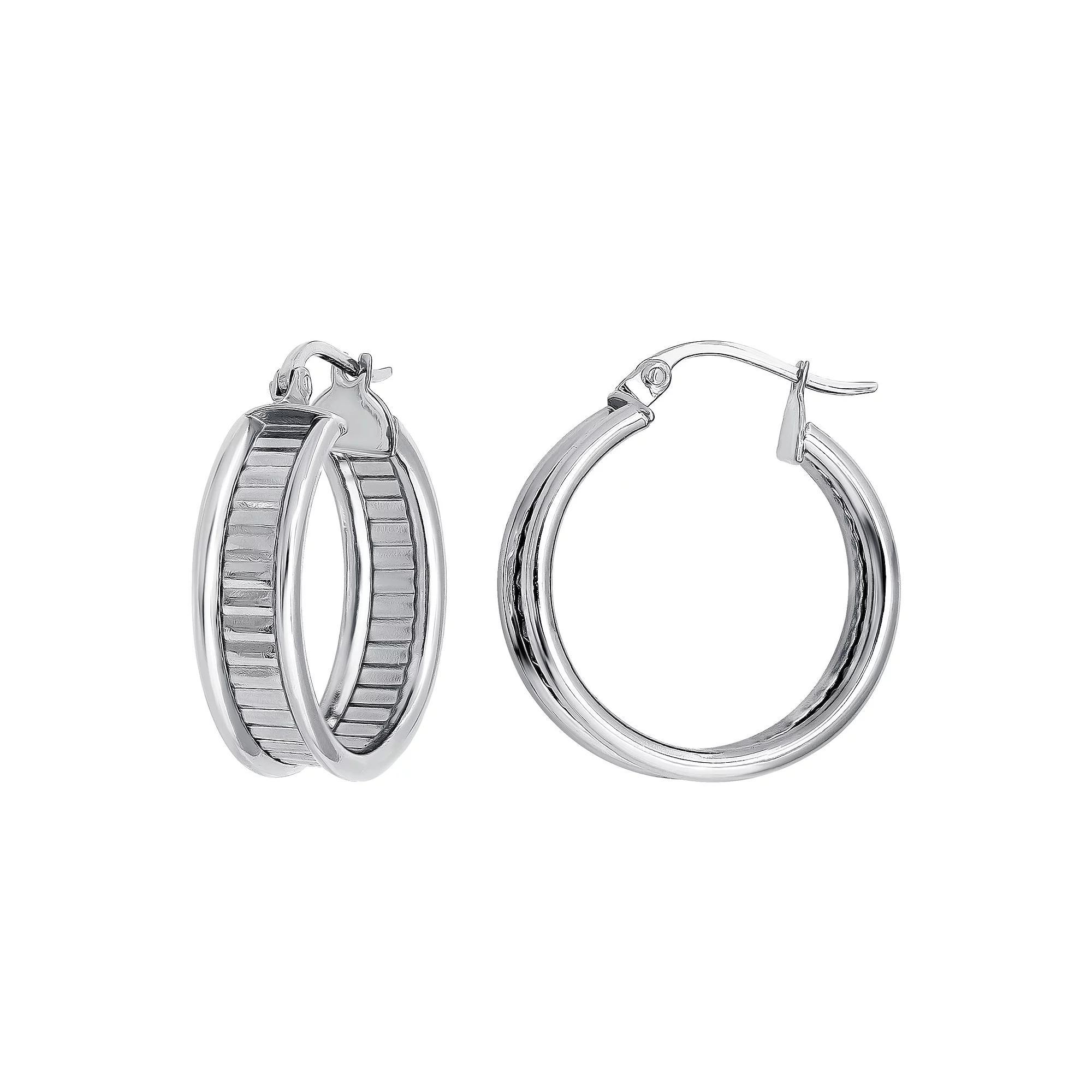 Aleure Precioso Sterling Silver Textured Center Hoop Earrings, Women's Product Image