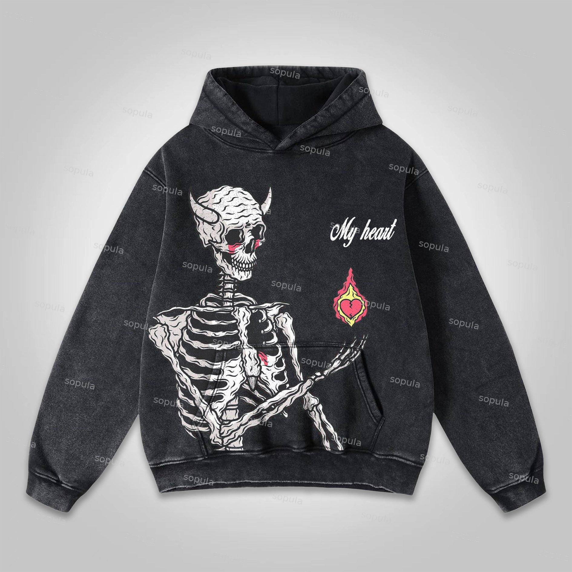 Blurred Network Portrait Graphic Washed Hoodie Product Image
