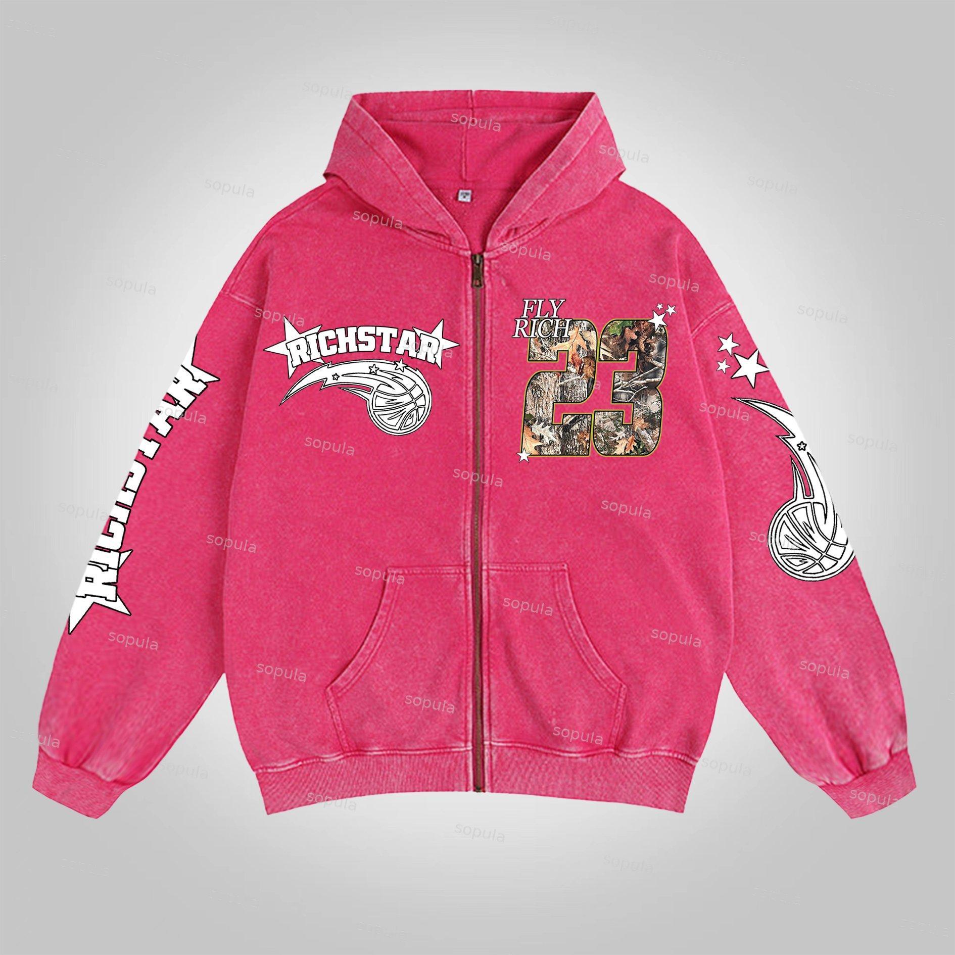 Sopula Relaxed Vintage Graphic Acid Washed Oversized Zip-Up Hoodie Product Image
