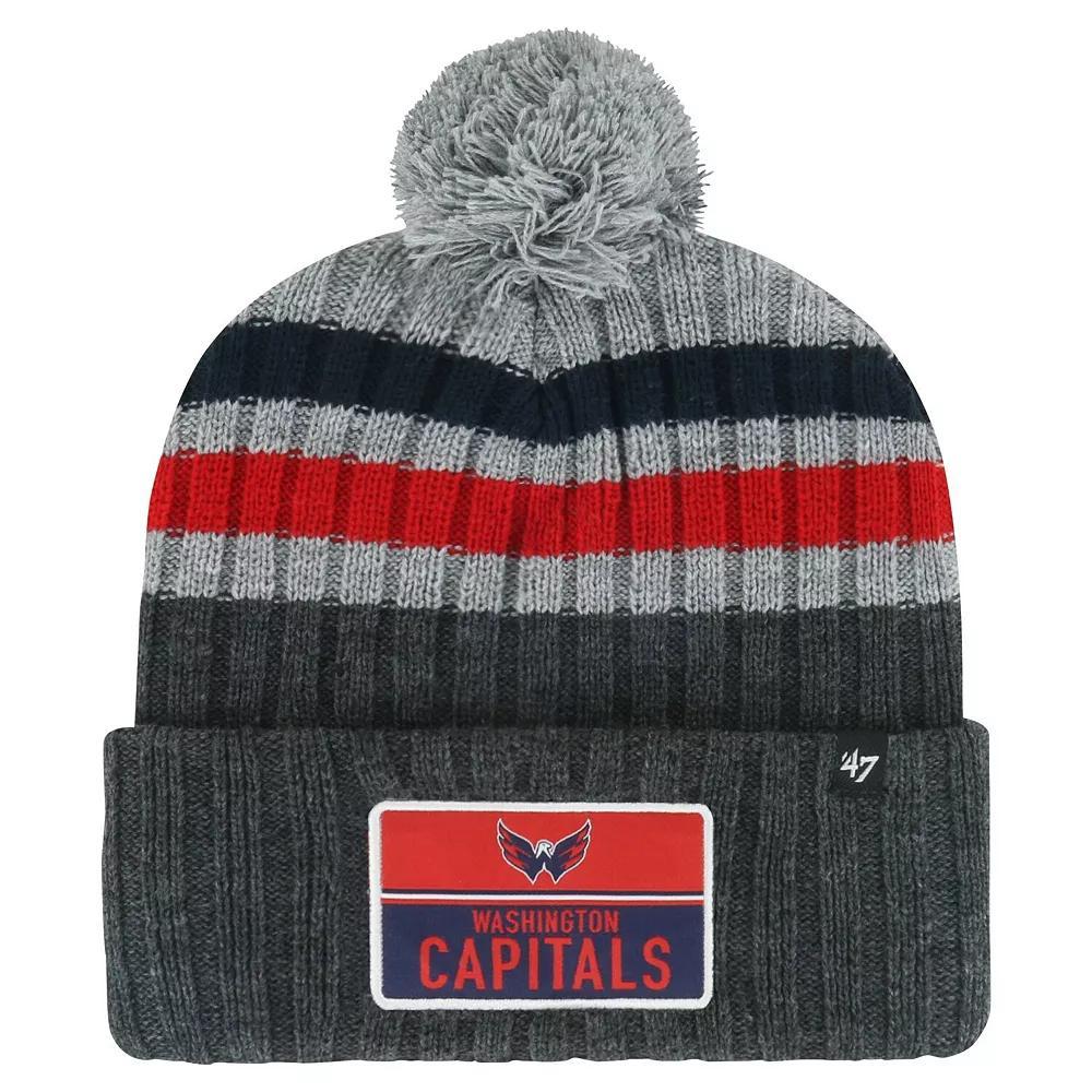 Men's '47 Gray Washington Capitals Stack Patch Cuffed Knit Hat with Pom, Grey Product Image