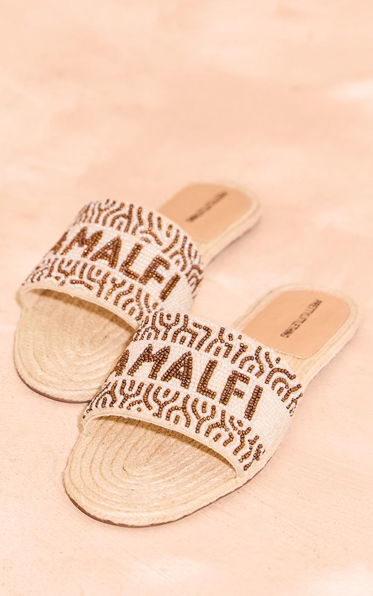 Gold Beaded Round Toe "Amalfi" Sequin Sandals Product Image