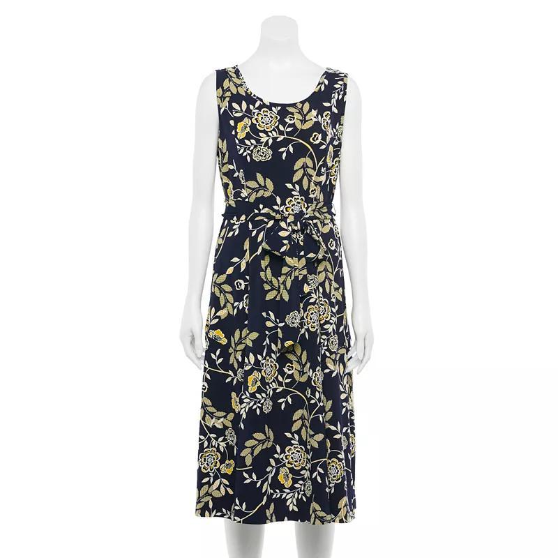 Women's Nina Leonard Belted Sleeveless Print Midi Dress, Size: XL, Brown Team Product Image
