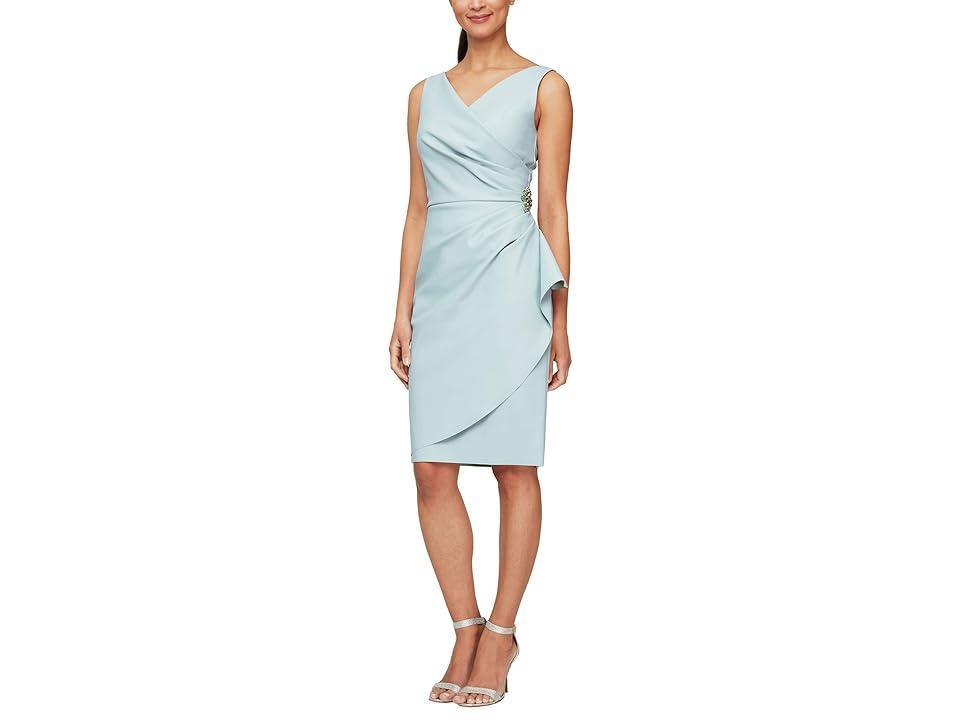 Alex Evenings Surplice V-Neck Sleeveless Ruched Brooch Sheath Dress Product Image