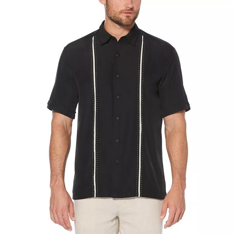 Men's Cubavera Classic-Fit Paneled Button-Down Shirt, Size: Small, Black Product Image