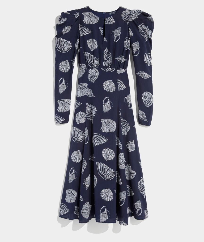 Puff-Sleeve Keyhole Midi Dress Product Image