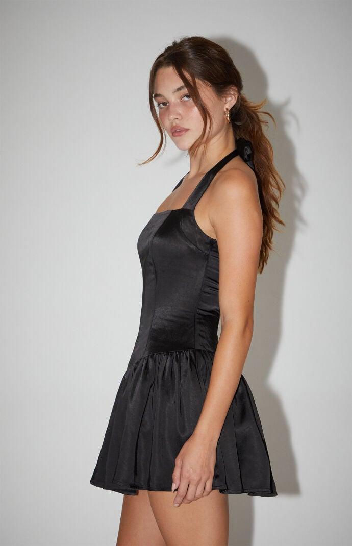 Beverly and Beck Womens Satin Halter Drop Waist Mini Dress Product Image