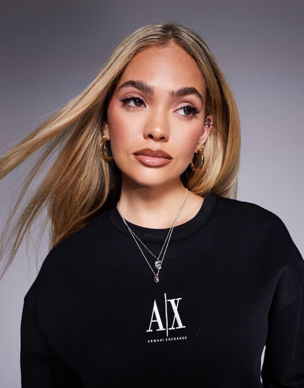 Armani Exchange crew neck logo sweatshirt in black Product Image