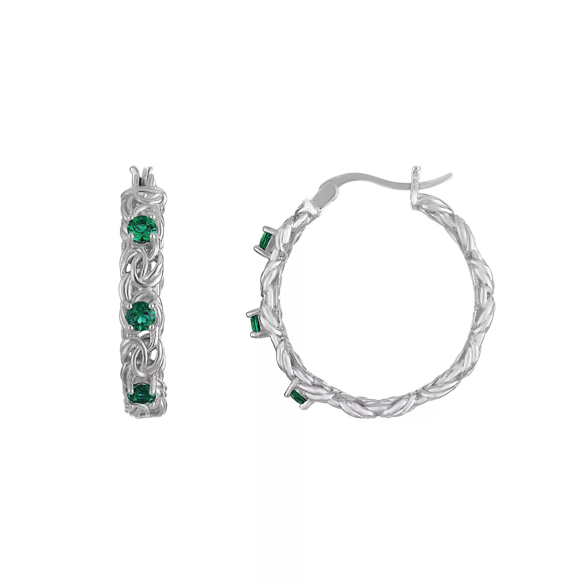 Designs by Gioelli Sterling Silver Gemstone Byzantine Hoop Earrings, Womens, Cr Red Product Image